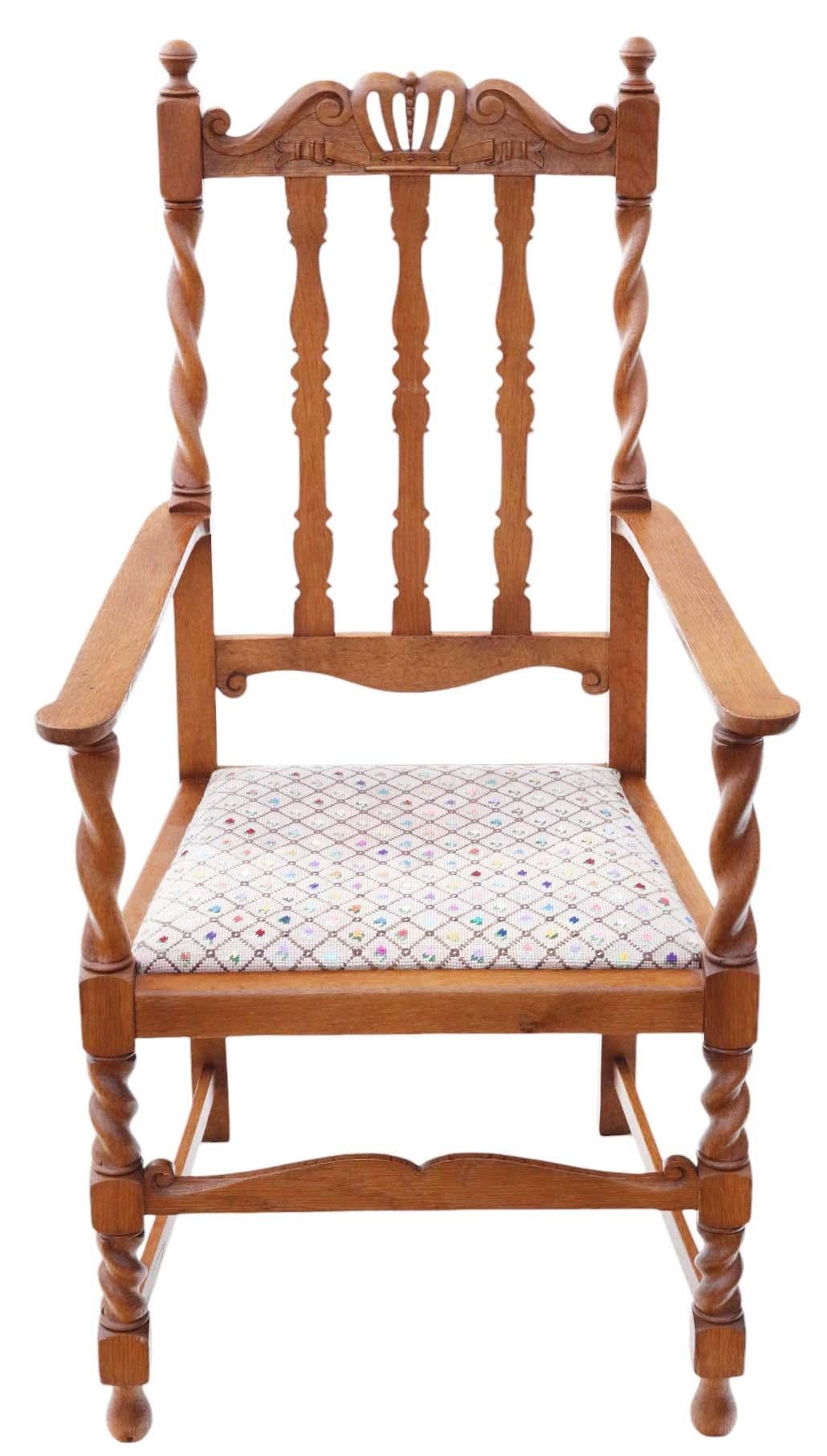 Georgian Antique quality set of 8 (6 plus 2) C1920 Twist Mahogany dining chairs Jacobean For Sale