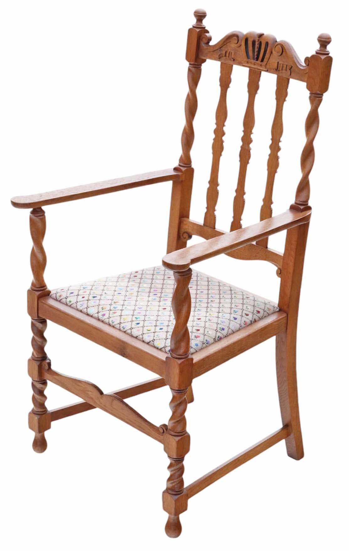Antique quality set of 8 (6 plus 2) C1920 Twist Mahogany dining chairs Jacobean In Good Condition For Sale In Wisbech, Cambridgeshire