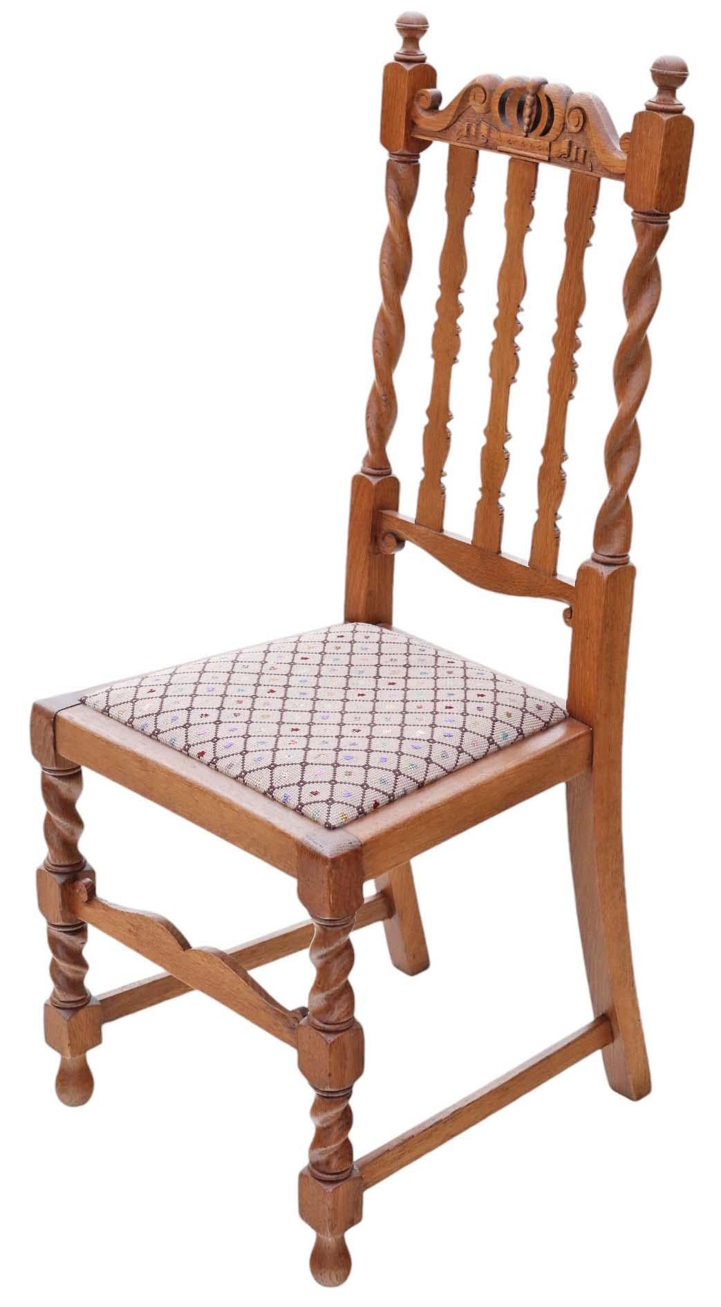 Antique quality set of 8 (6 plus 2) C1920 Twist Mahogany dining chairs Jacobean For Sale 2