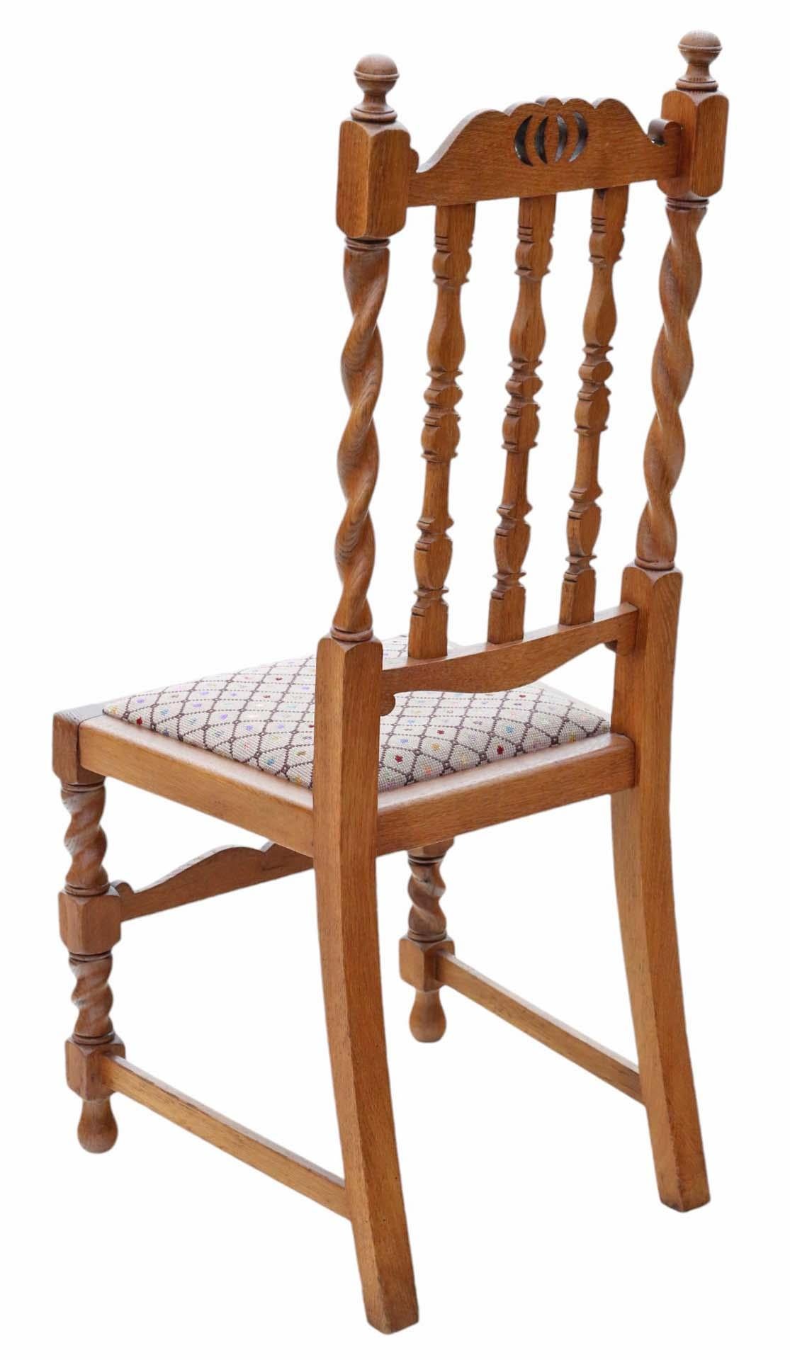 Antique quality set of 8 (6 plus 2) C1920 Twist Mahogany dining chairs Jacobean For Sale 3
