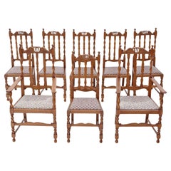 Antique quality set of 8 (6 plus 2) C1920 Twist Mahogany dining chairs Jacobean
