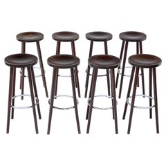 Antique Quality Set of 8 French Bistro Bar Stools, circa 1960