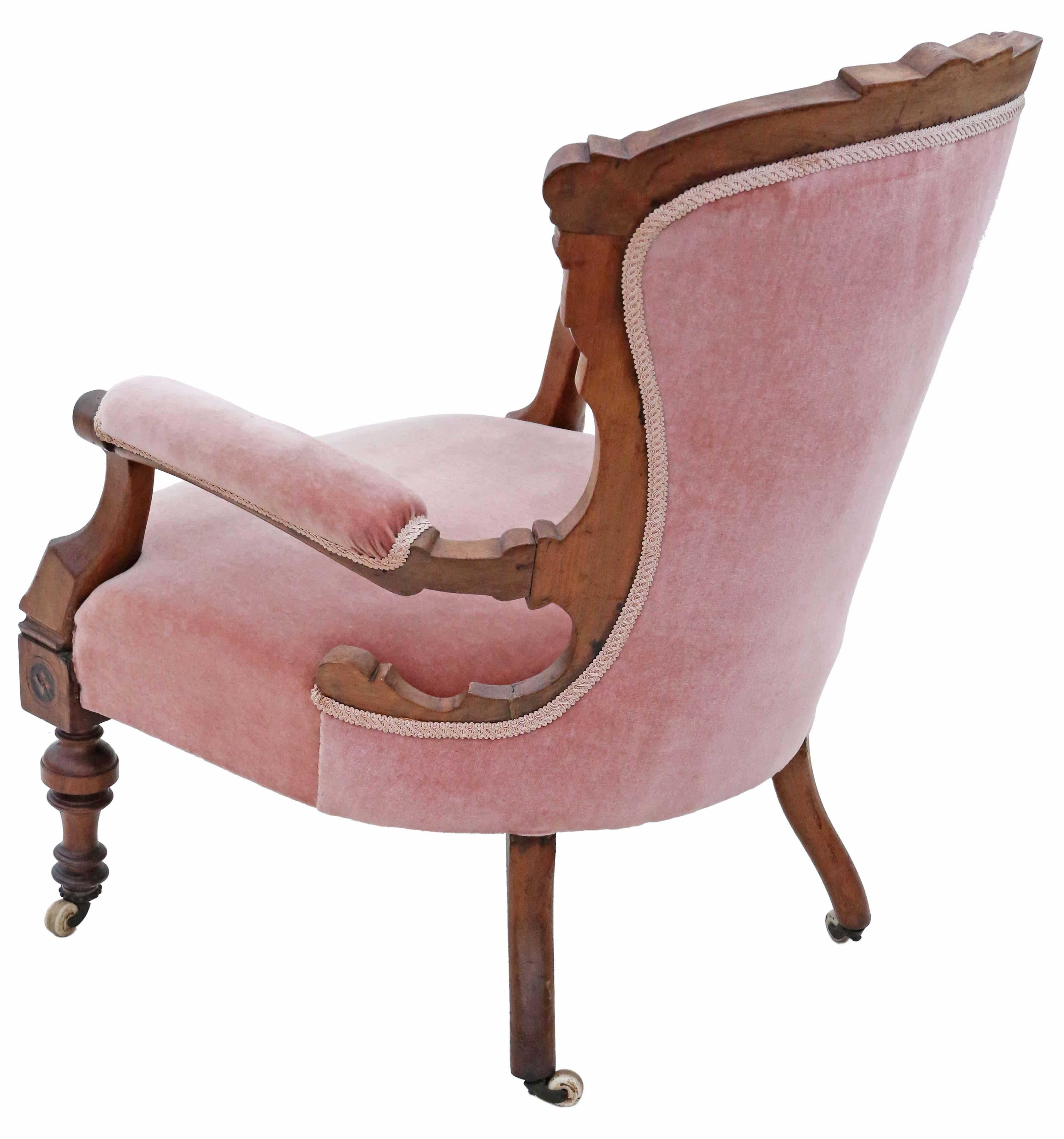 Antiker viktorianischer Sessel mit Intarsien aus Nussbaumholz in antiker Qualität, um 1880 im Zustand „Gut“ im Angebot in Wisbech, Cambridgeshire