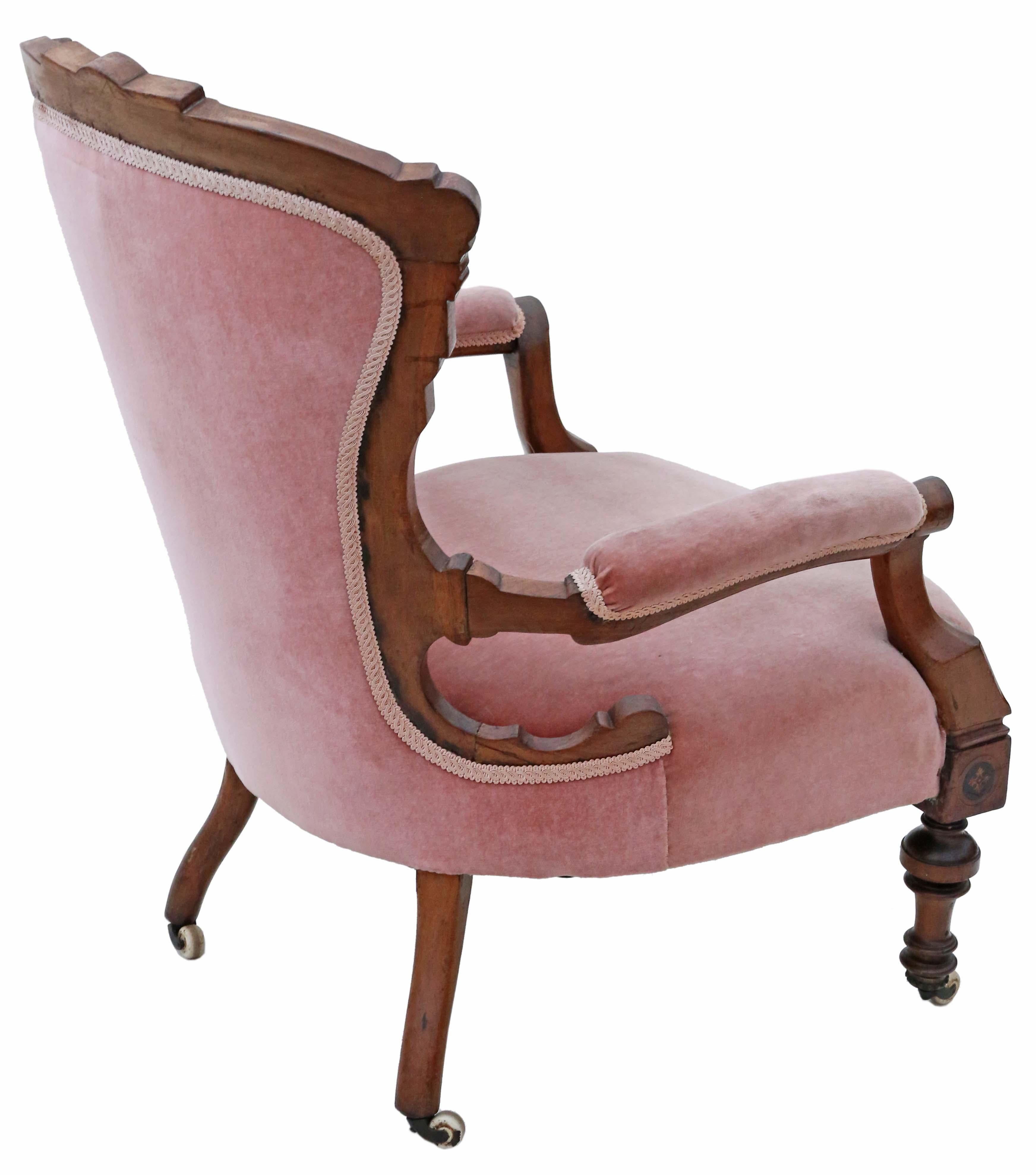 Antiker viktorianischer Sessel mit Intarsien aus Nussbaumholz in antiker Qualität, um 1880 (19. Jahrhundert) im Angebot