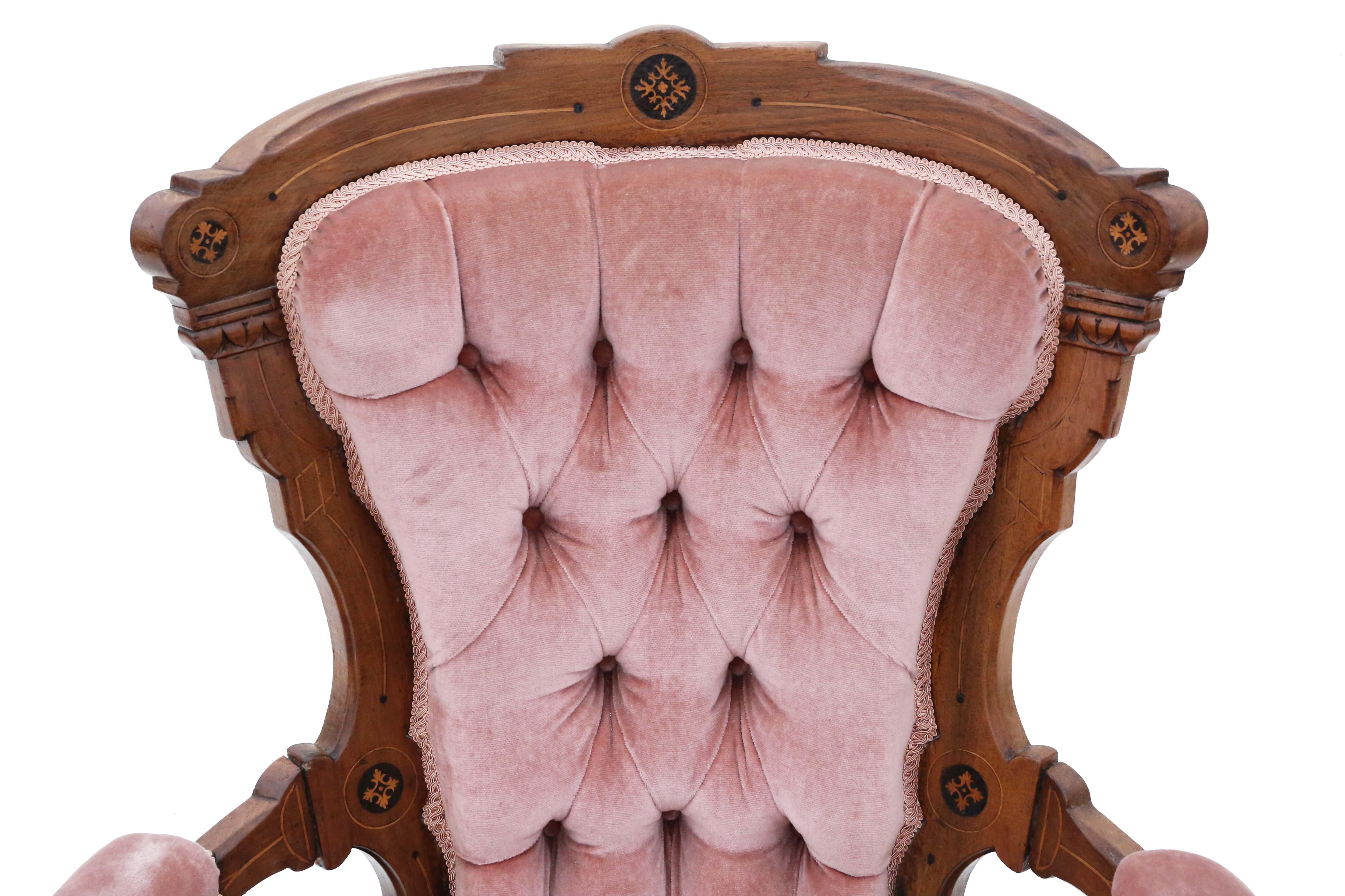 Antiker viktorianischer Sessel mit Intarsien aus Nussbaumholz in antiker Qualität, um 1880 (Walnuss) im Angebot