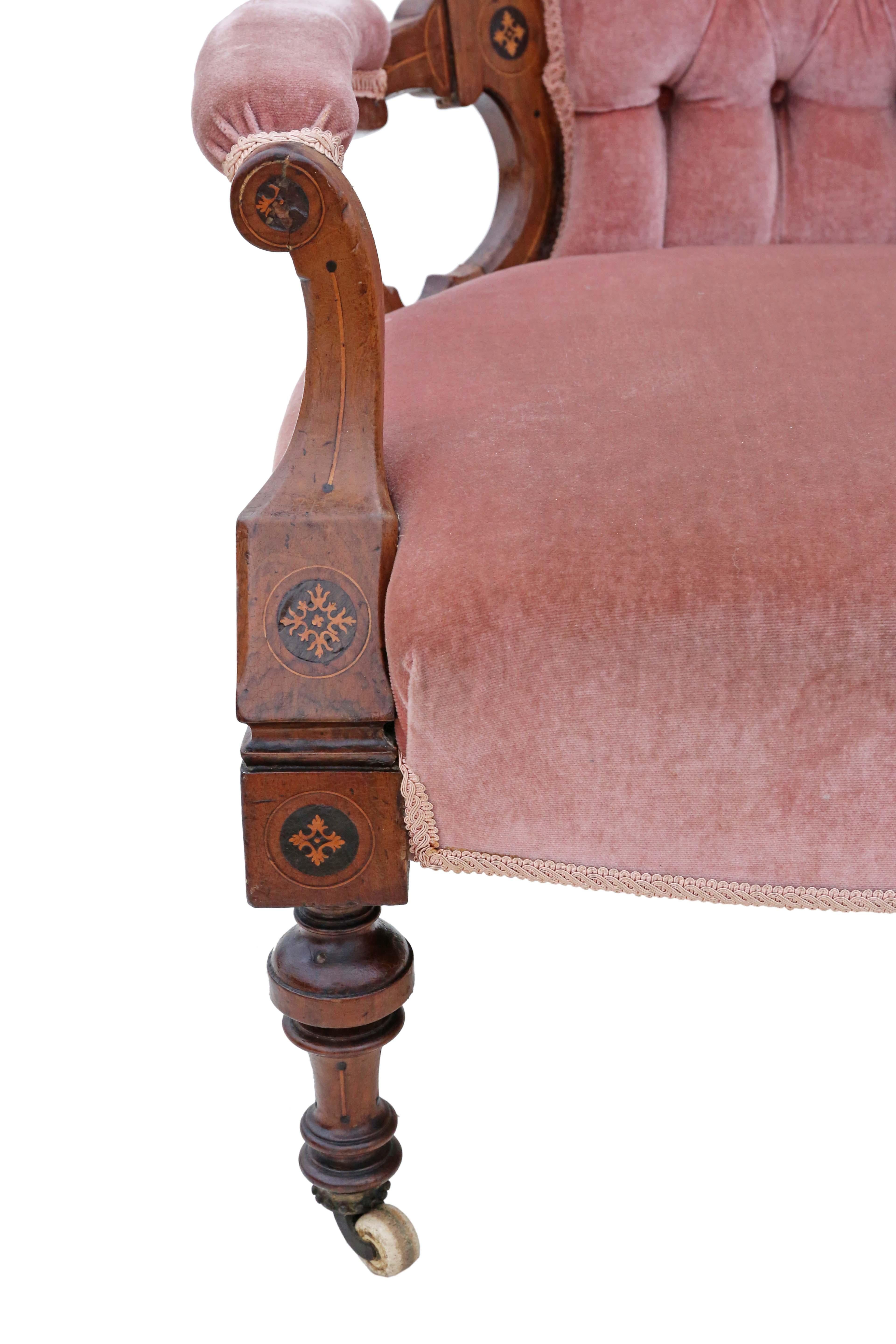 Fauteuil en noyer marqueté de qualité antique Victorien esthétique C1880 en vente 1