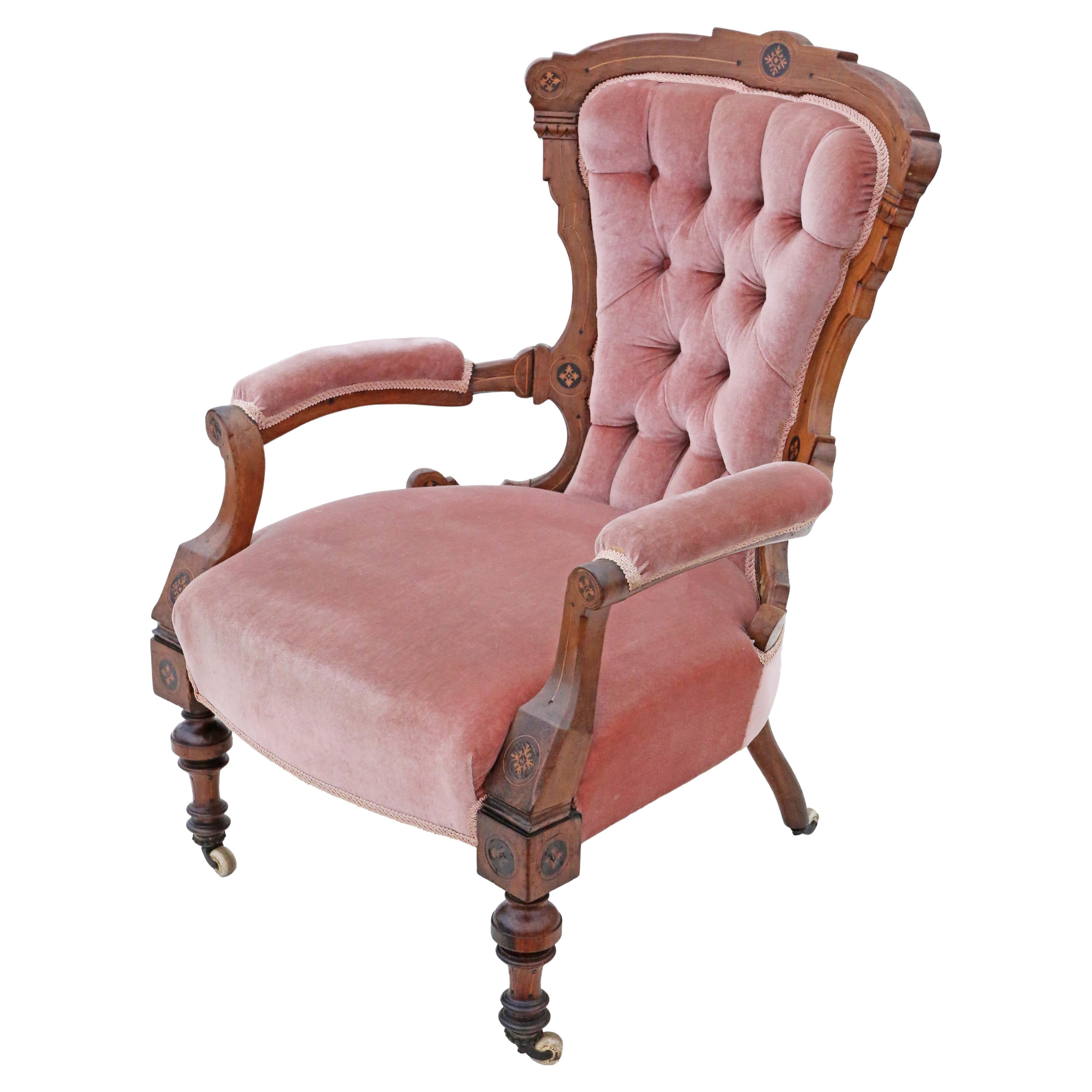 Antiker viktorianischer Sessel mit Intarsien aus Nussbaumholz in antiker Qualität, um 1880 im Angebot