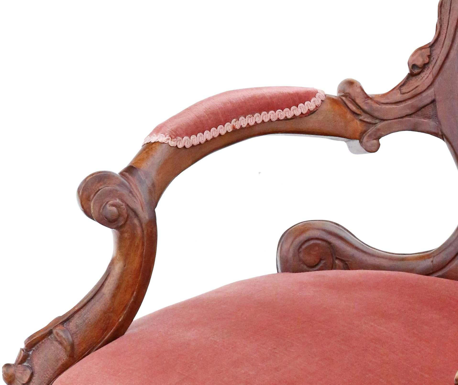 Antique Quality Victorian Carved Walnut Spoon Back Slipper Armchair C1870 1