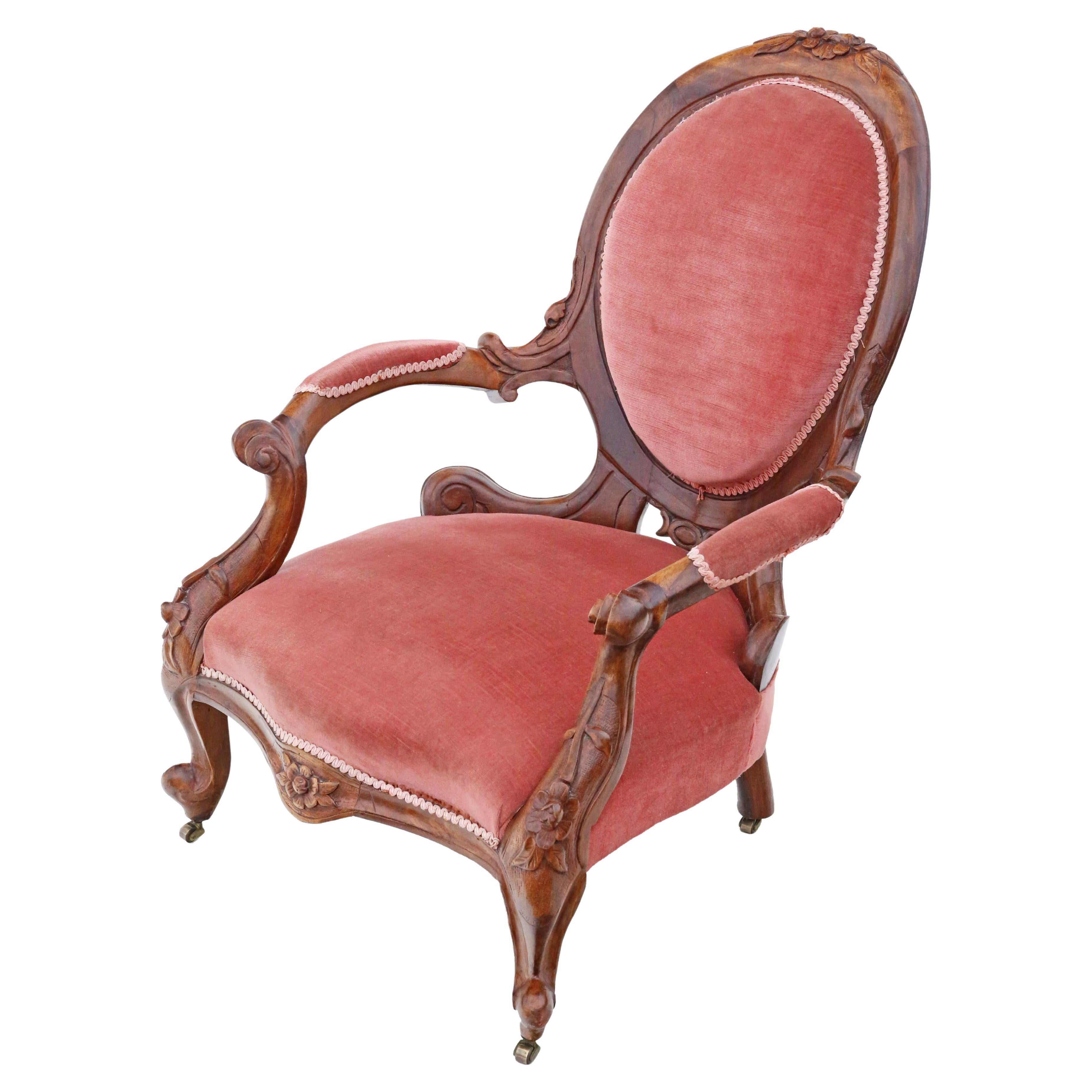 Antique Quality Victorian Carved Walnut Spoon Back Slipper Armchair C1870