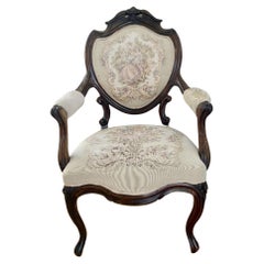Antique Quality Victorian French Carved Walnut Armchair 