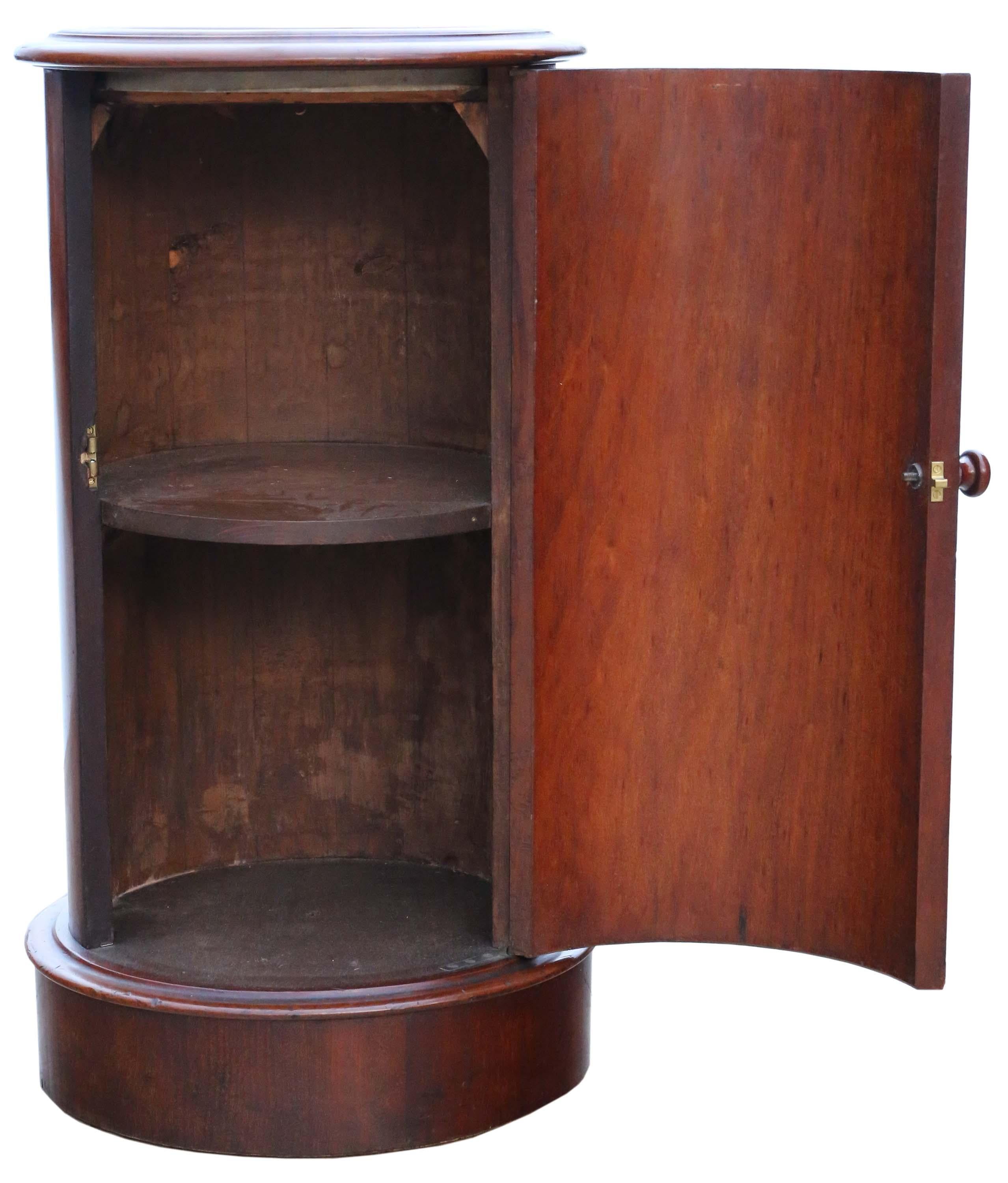 Mahogany Antique quality Victorian mahogany marble cylinder bedside table cupboard cabine For Sale