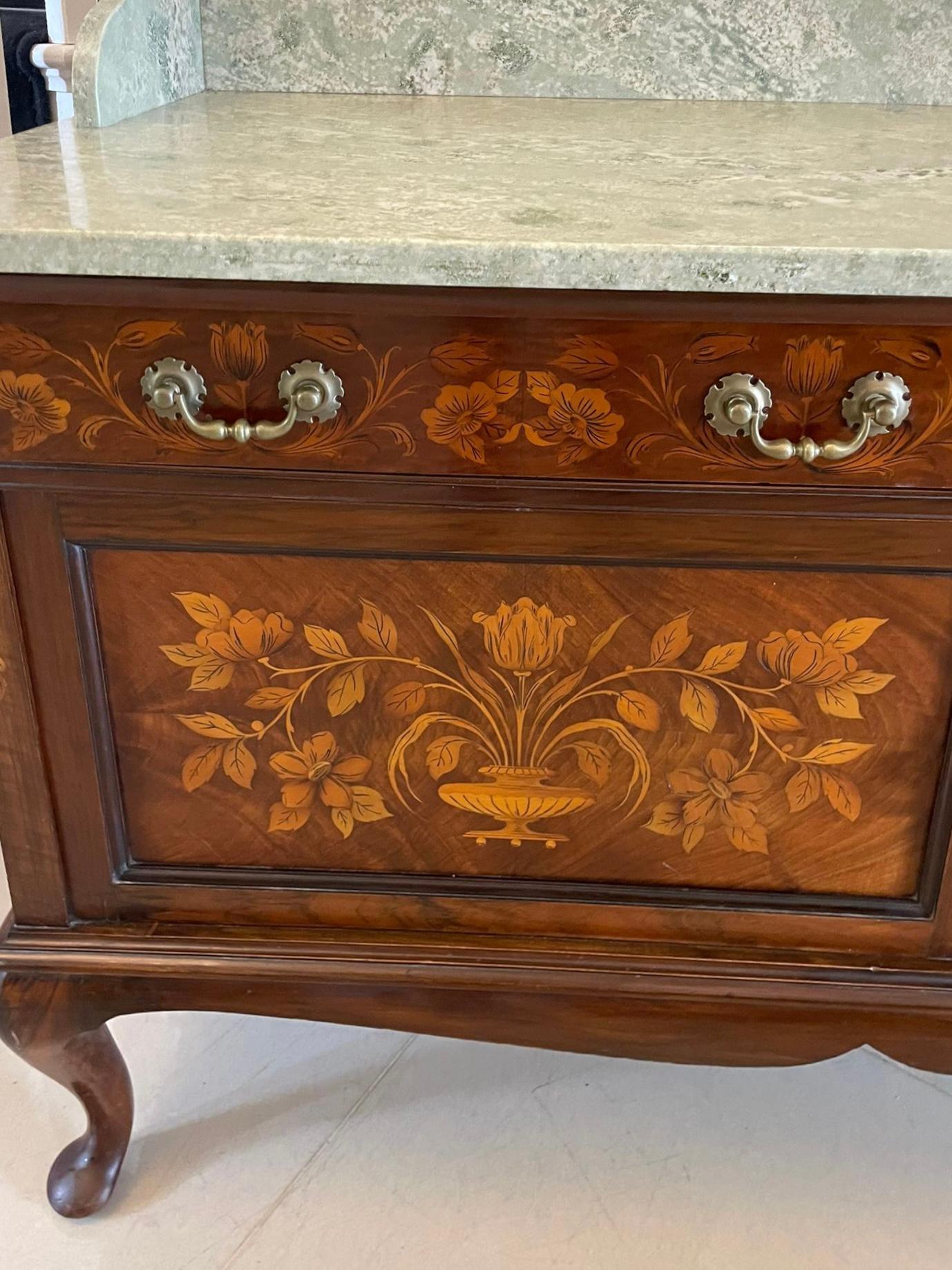 Antique Quality Walnut Floral Marquetry Inlaid Marble Top Washstand/Cabinet 3