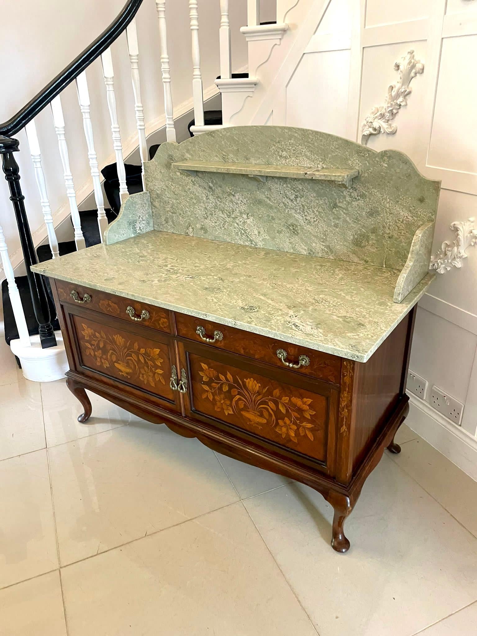 Antique Quality Walnut Floral Marquetry Inlaid Marble Top Washstand/Cabinet 4
