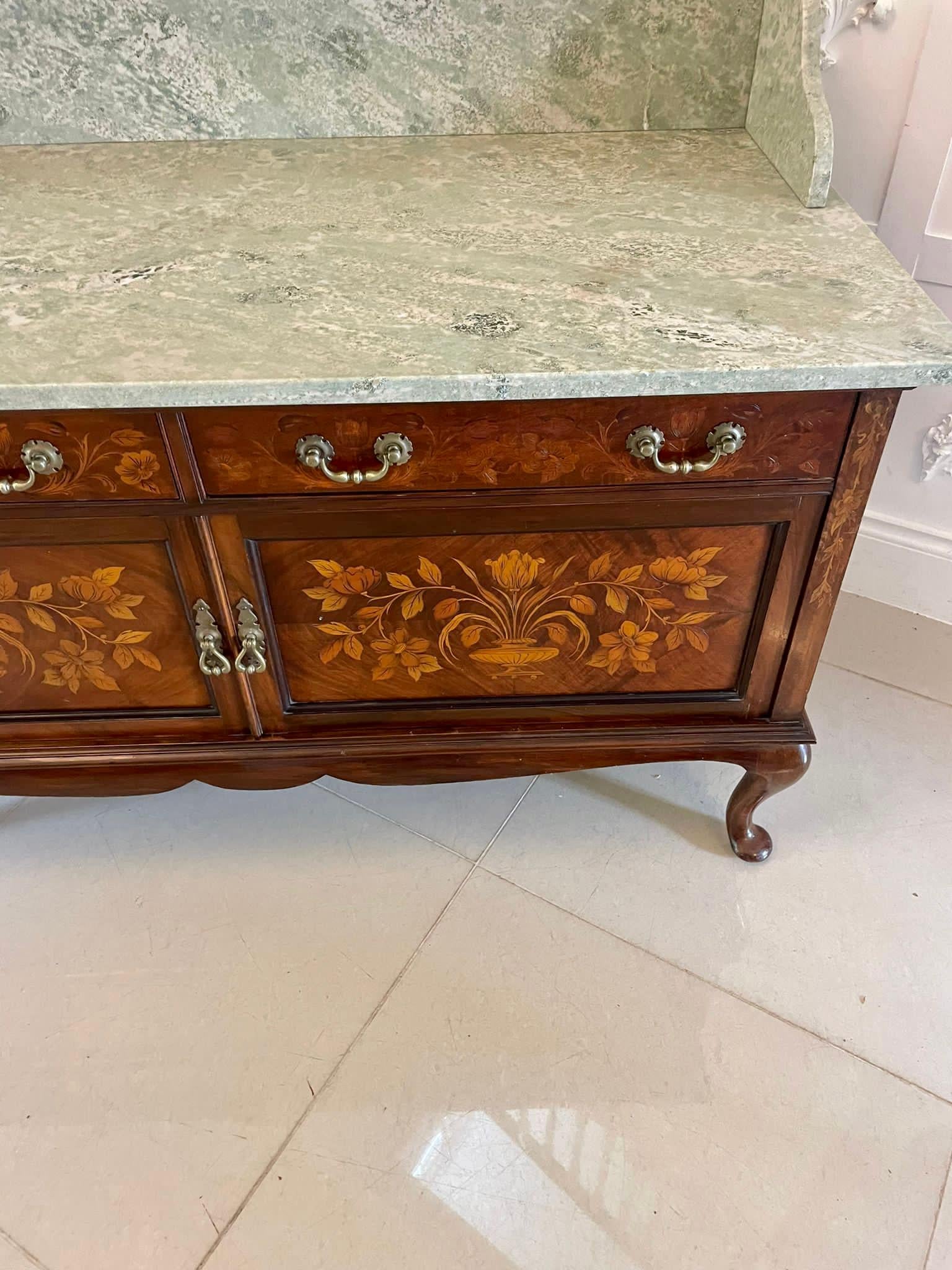 Antique Quality Walnut Floral Marquetry Inlaid Marble Top Washstand/Cabinet 5