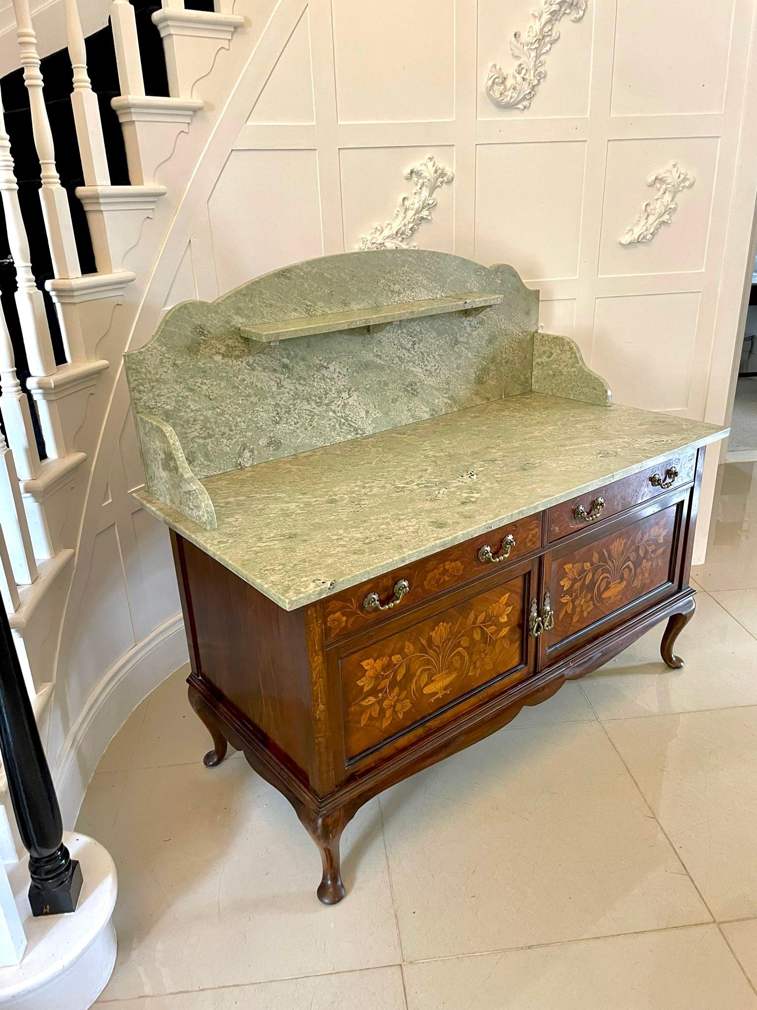 Antique Quality Walnut Floral Marquetry Inlaid Marble Top Washstand/Cabinet 6