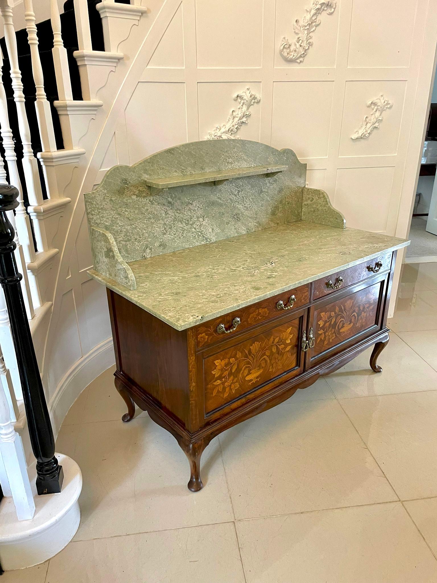 Inlay Antique Quality Walnut Floral Marquetry Inlaid Marble Top Washstand/Cabinet