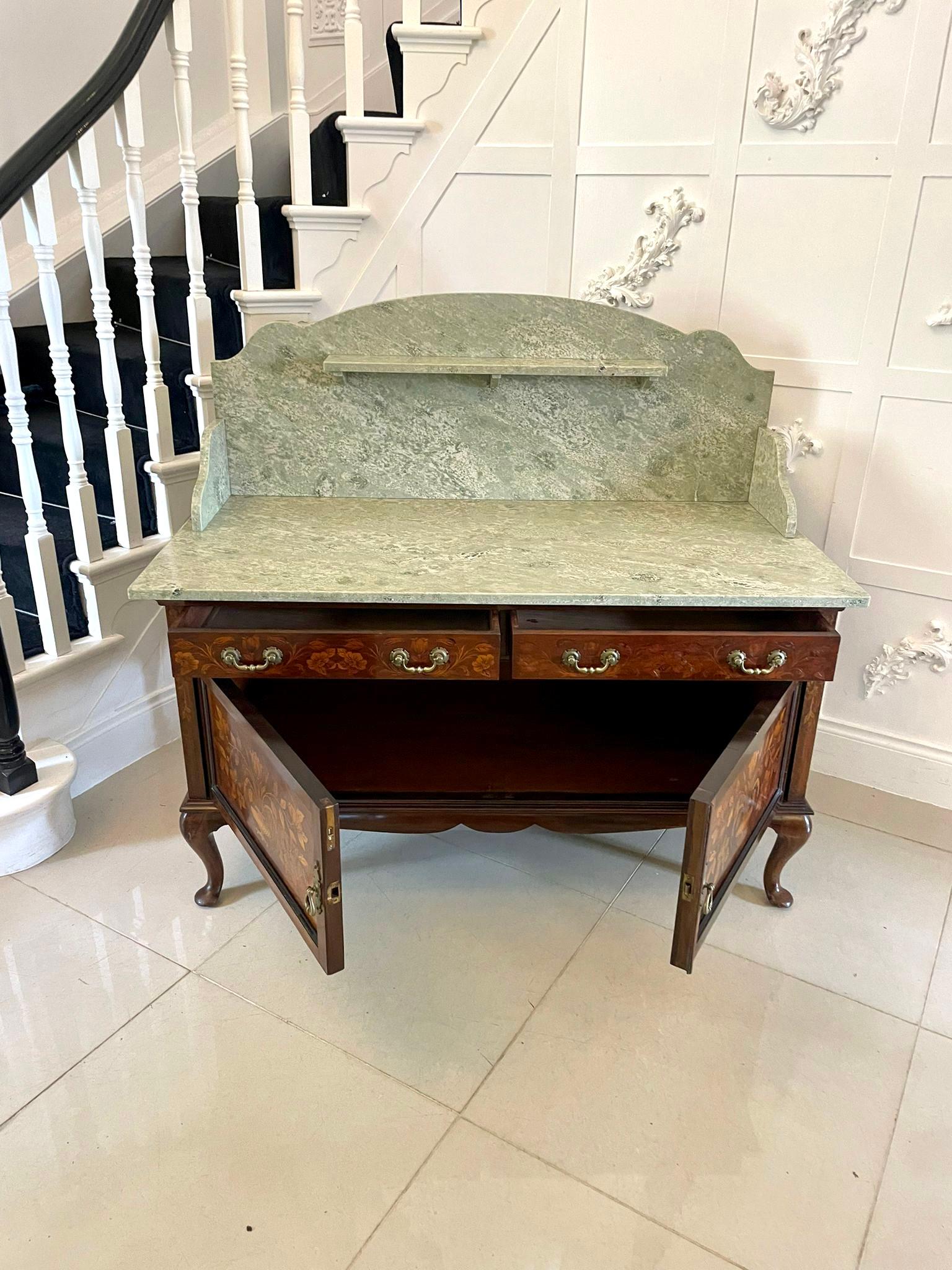 Other Antique Quality Walnut Floral Marquetry Inlaid Marble Top Washstand/Cabinet