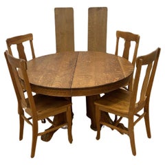 Used Quarter Carved Lion Paw Foot 2 Leaf Dining/Game Table with 4 Chairs