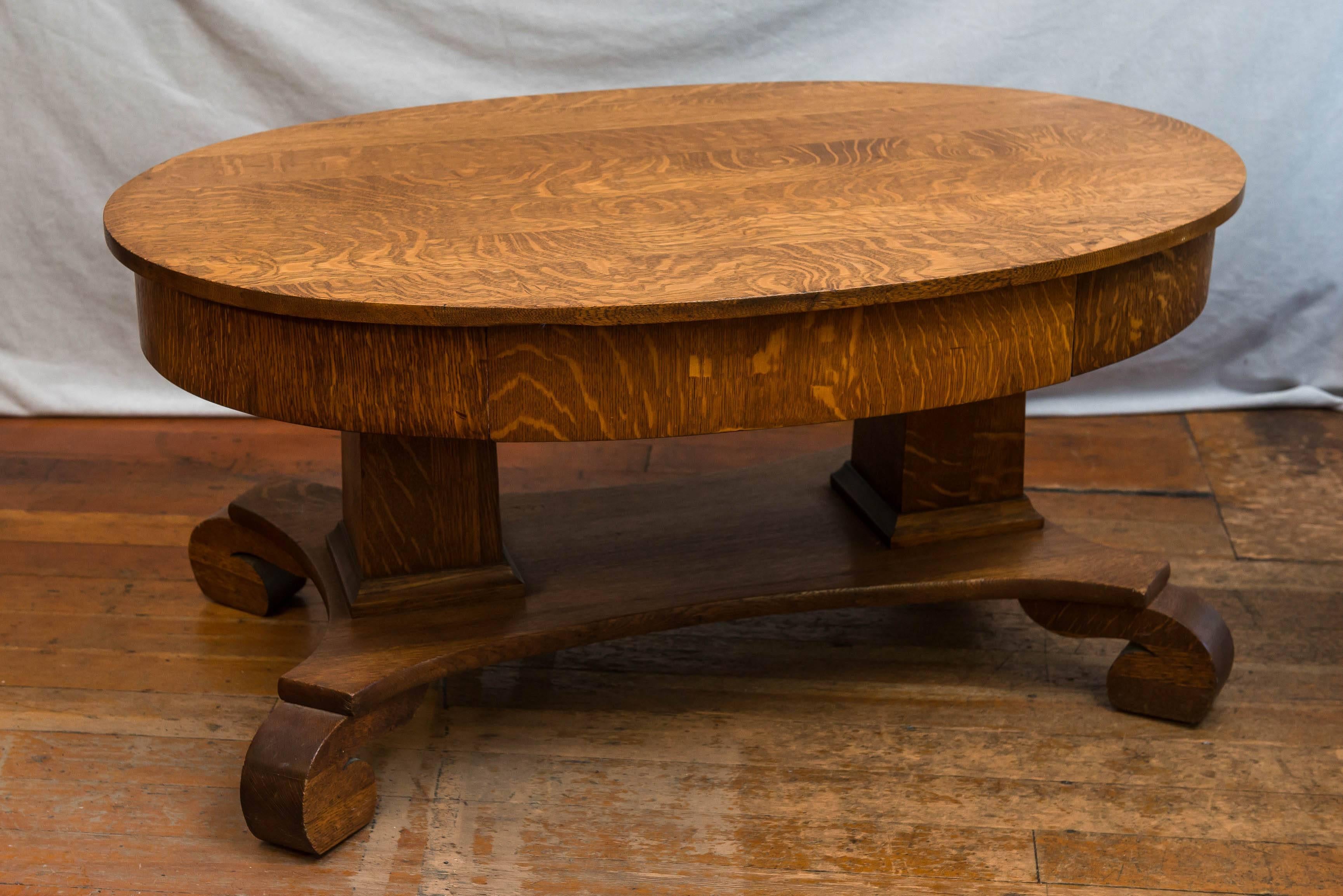 This handsome coffee table has some of the nicest tiger oak grain. The top is solid, not veneer. It has the added feature of a drawer.
Who doesn't need a beautiful coffee table.