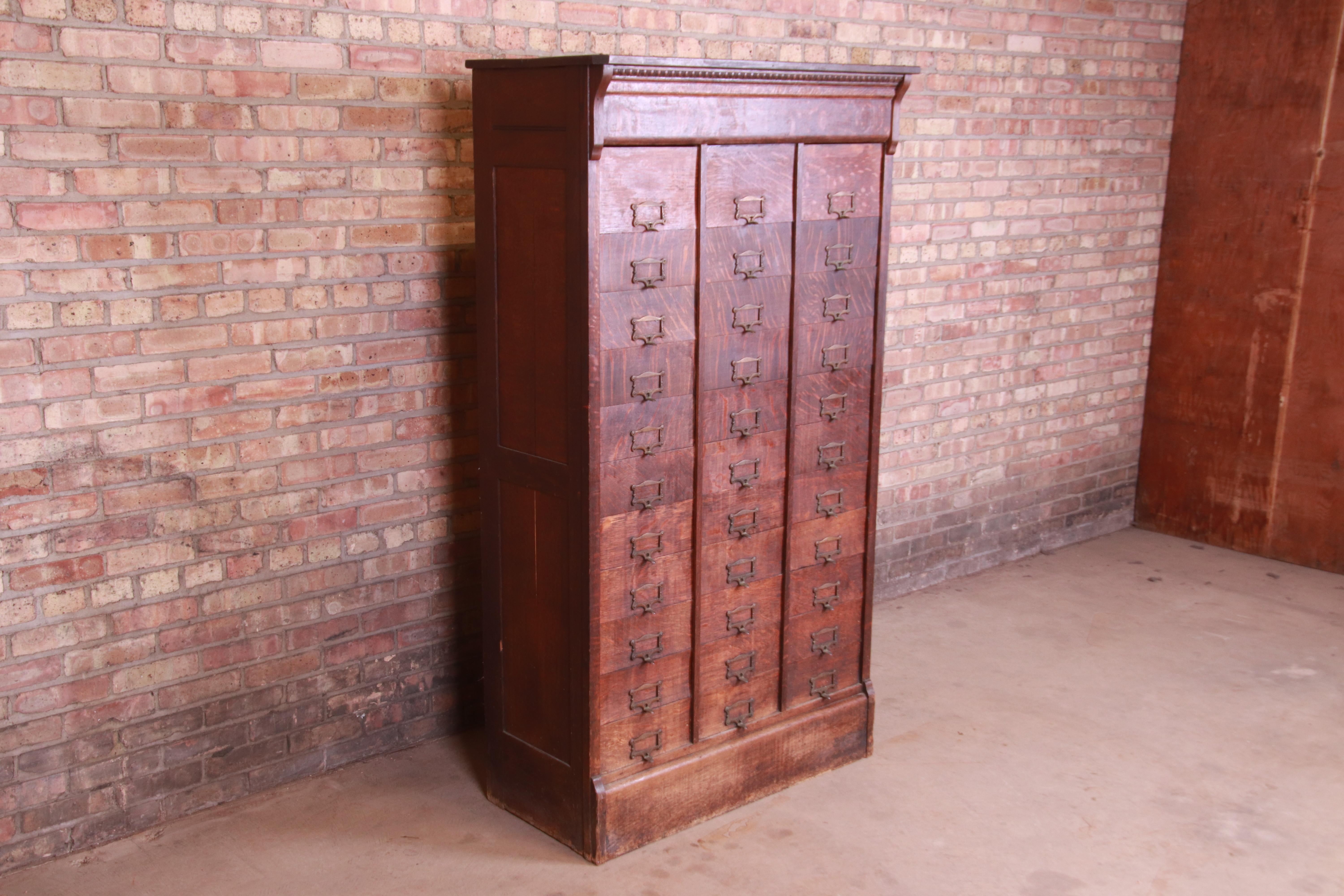 Arts and Crafts Antique Quarter Sawn Oak 33-Compartment Railroad Filing Cabinet, circa 1890