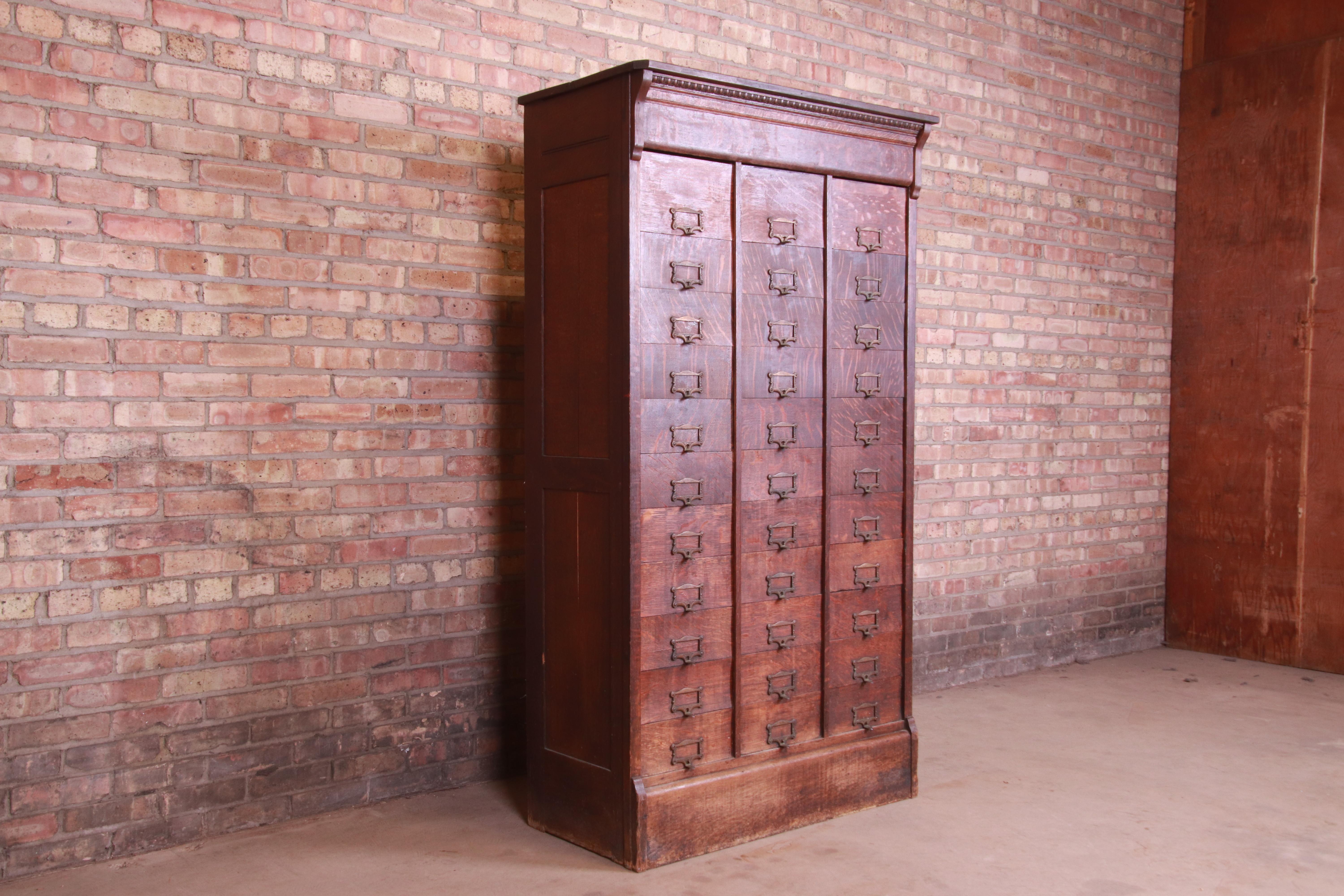 American Antique Quarter Sawn Oak 33-Compartment Railroad Filing Cabinet, circa 1890