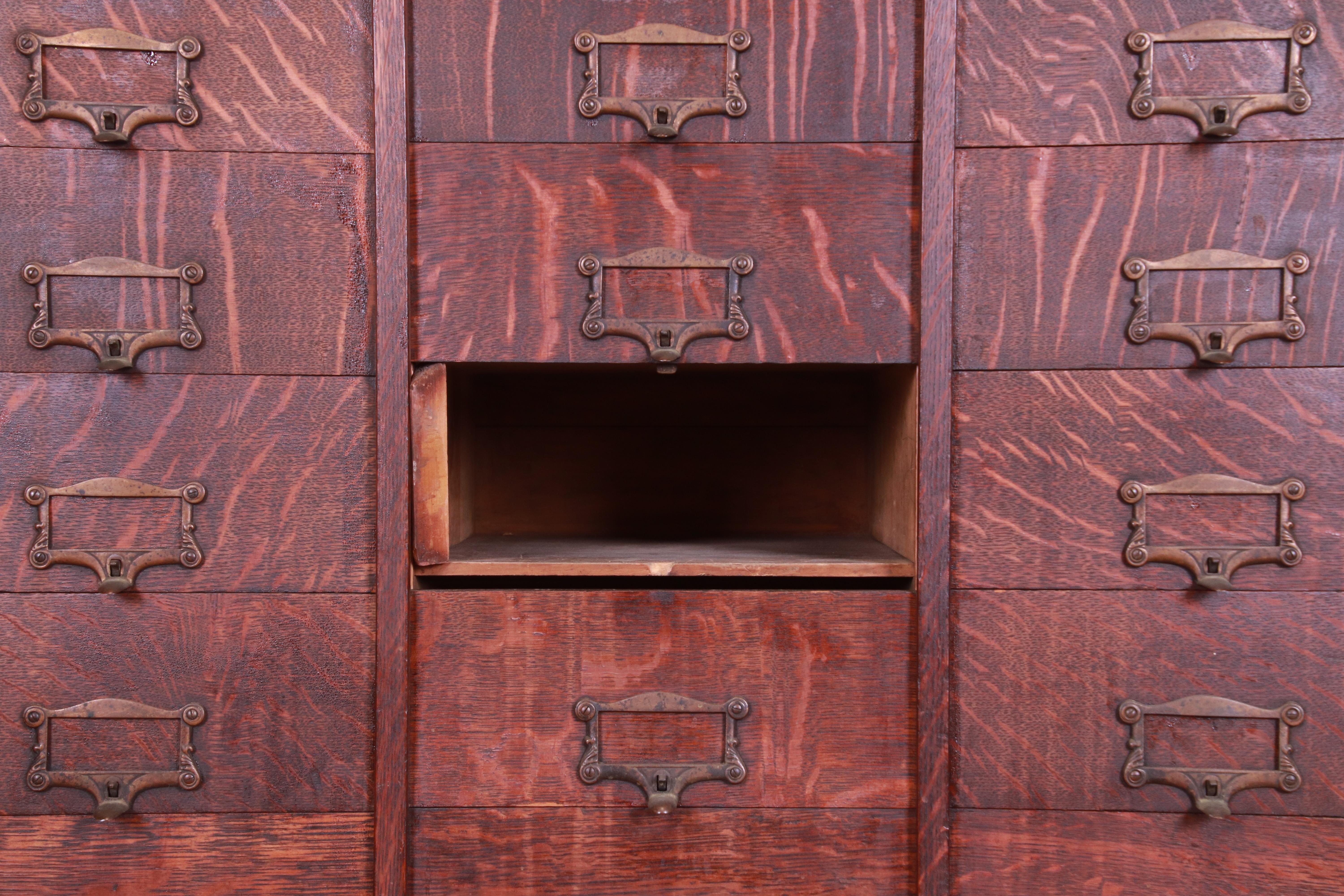 19th Century Antique Quarter Sawn Oak 33-Compartment Railroad Filing Cabinet, circa 1890
