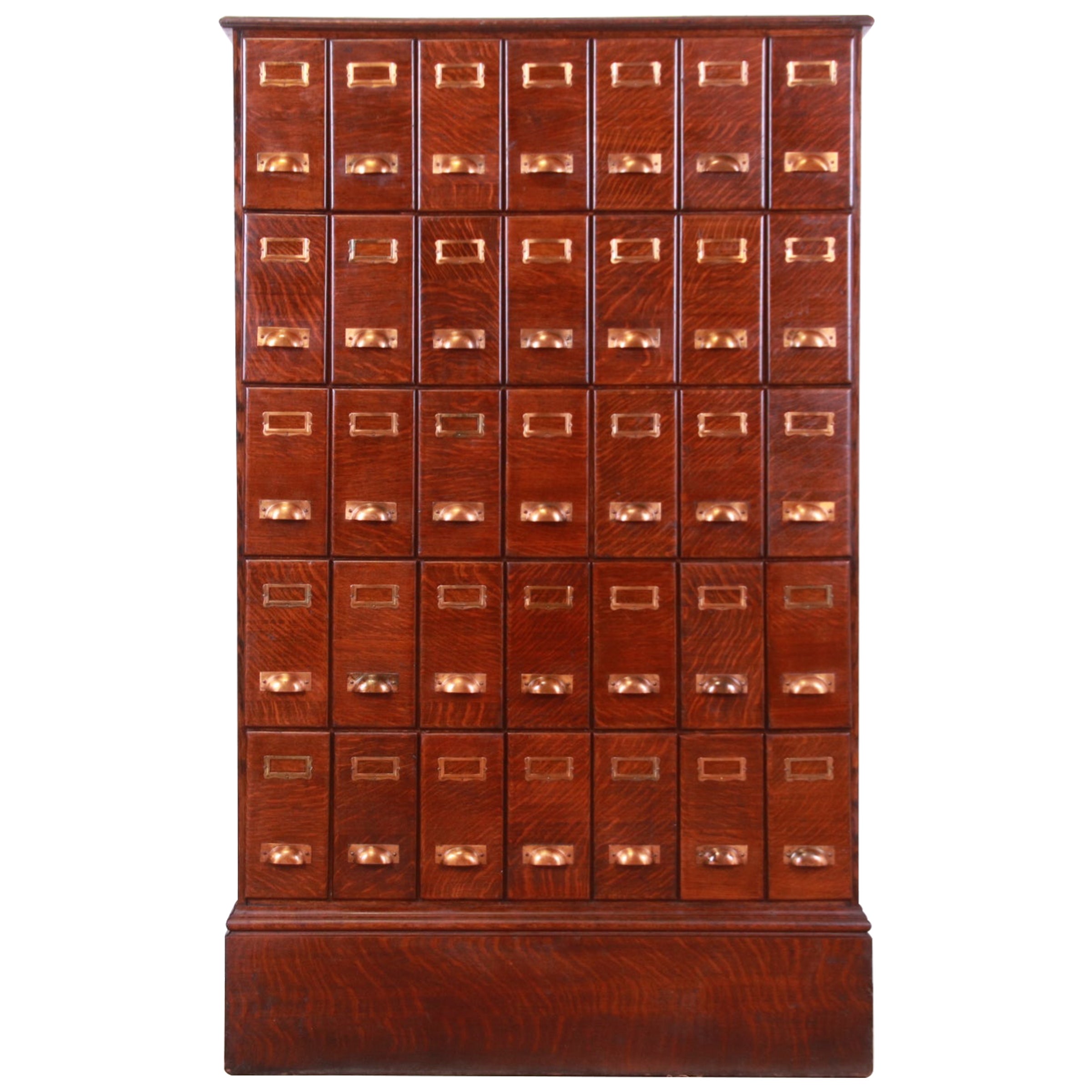 Antique Quarter Sawn Oak 35-Drawer Deed Filing Cabinet, Circa 1890