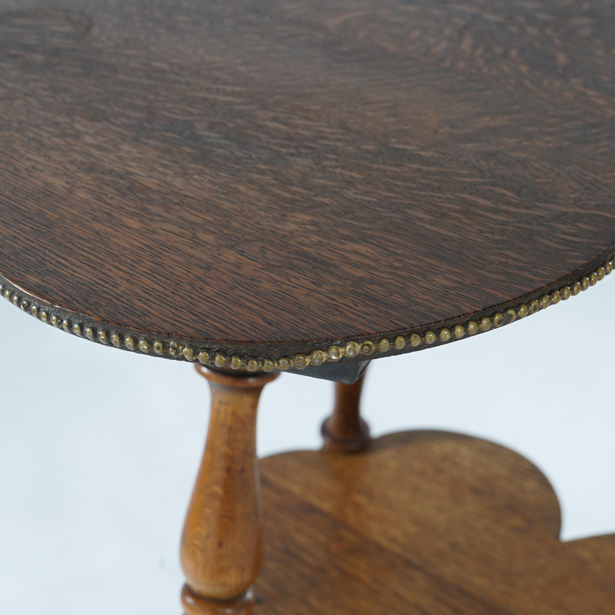 Antique Quarter-Sawn Oak, Brass & Glass Cloverleaf Parlor Table, circa 1900 2