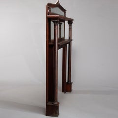 Antique Quarter Sawn Oak Classical Column Fireplace Mirrored Mantle, circa 1910