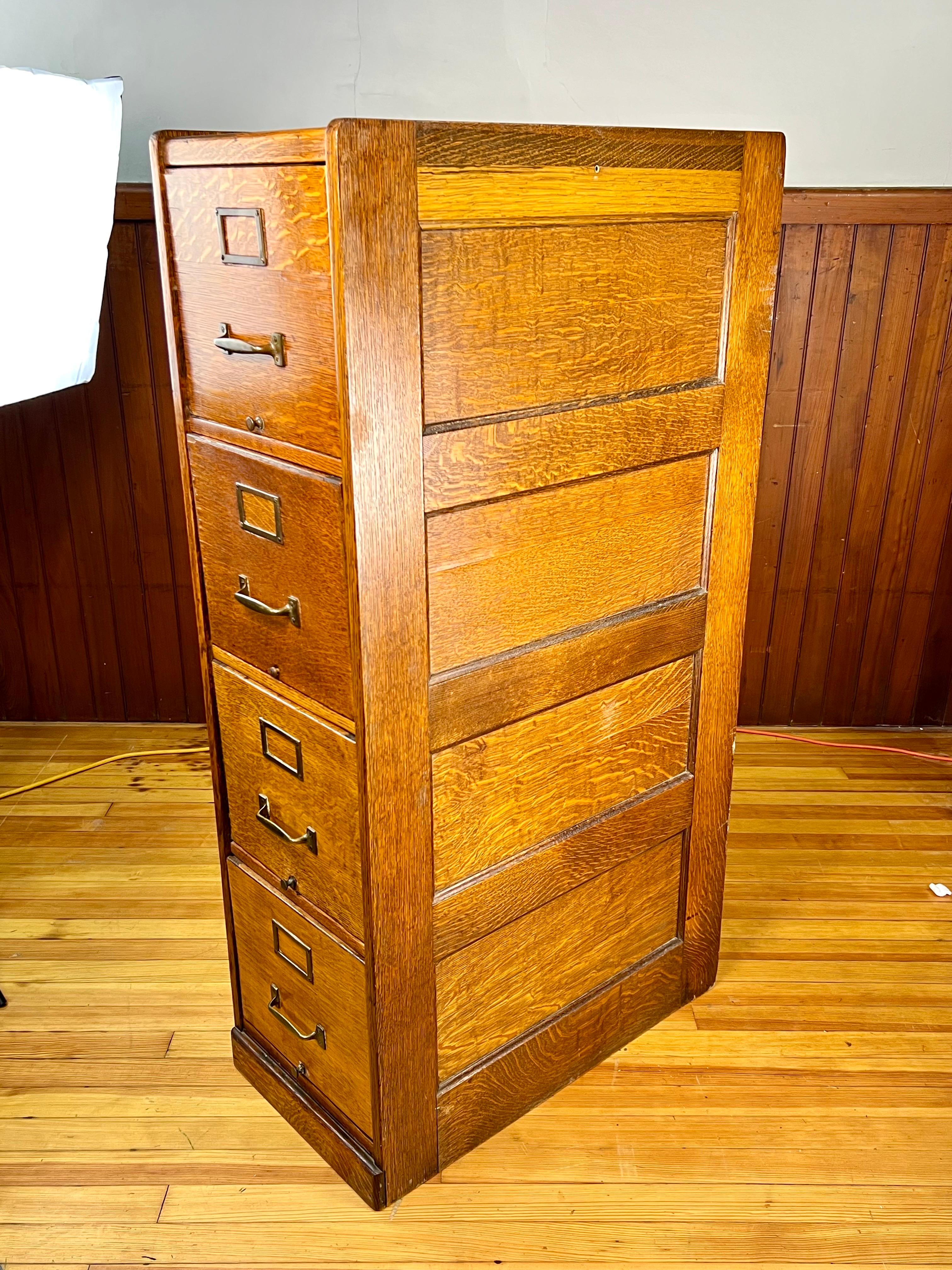 American Antique Quarter Sawn Oak File Cabinet For Sale