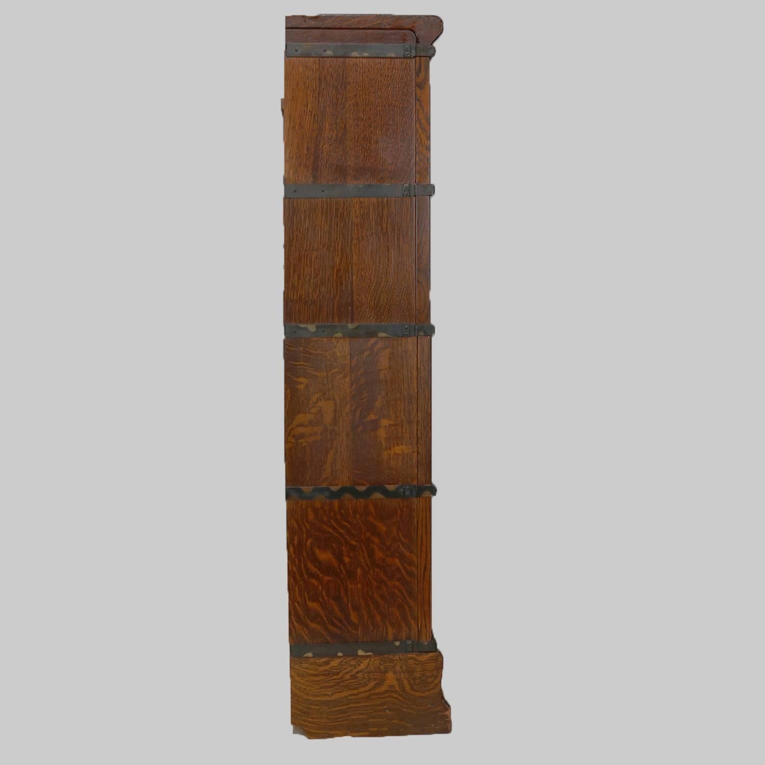 Antique Quarter Sawn Oak Four-Stack Barrister Bookcase by Globe-Wernicke Co. In Fair Condition In Big Flats, NY
