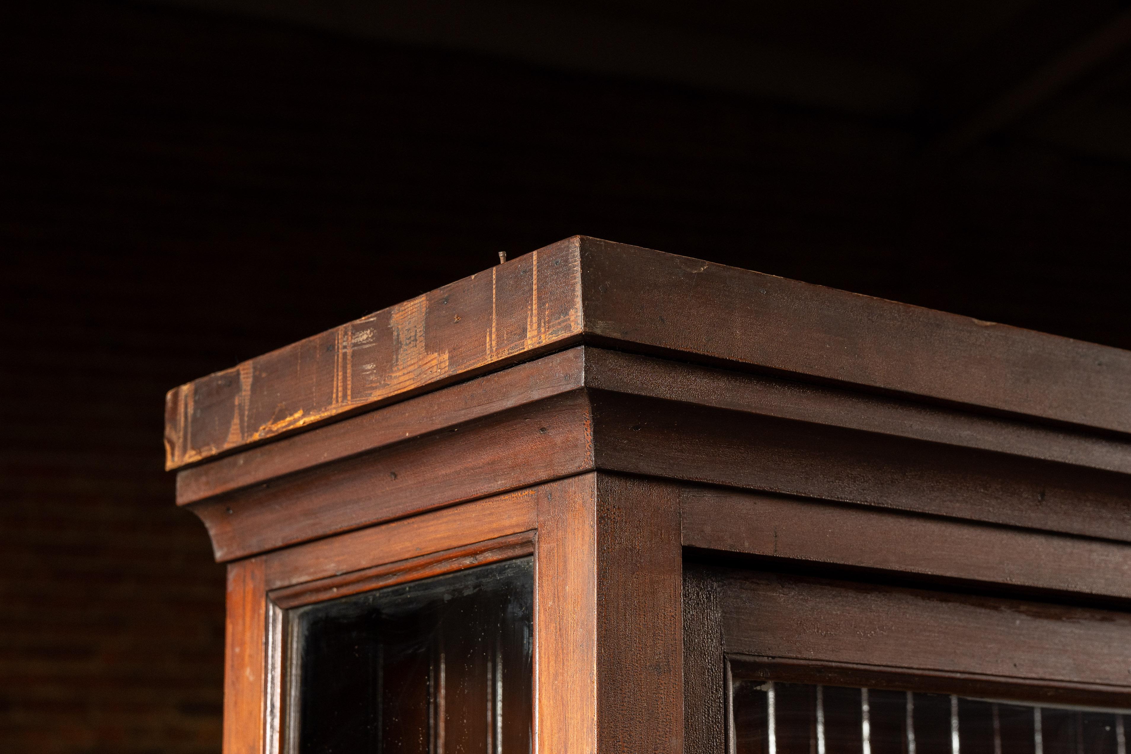 Antique Quarter Sawn Oak Merchandising Showcase Cabinet with Sliding Glass Doors For Sale 5