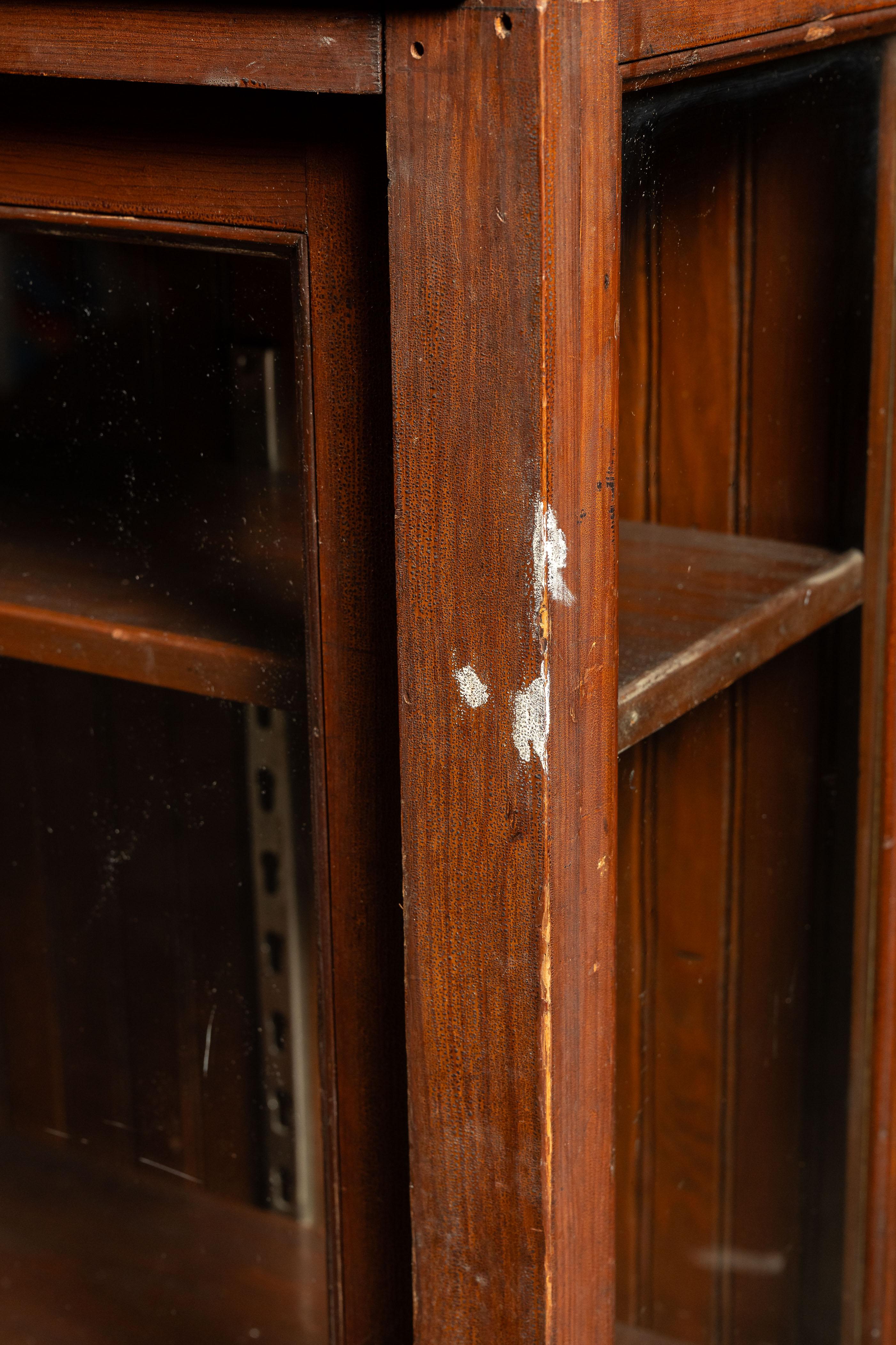 Antique Quarter Sawn Oak Merchandising Showcase Cabinet with Sliding Glass Doors For Sale 6