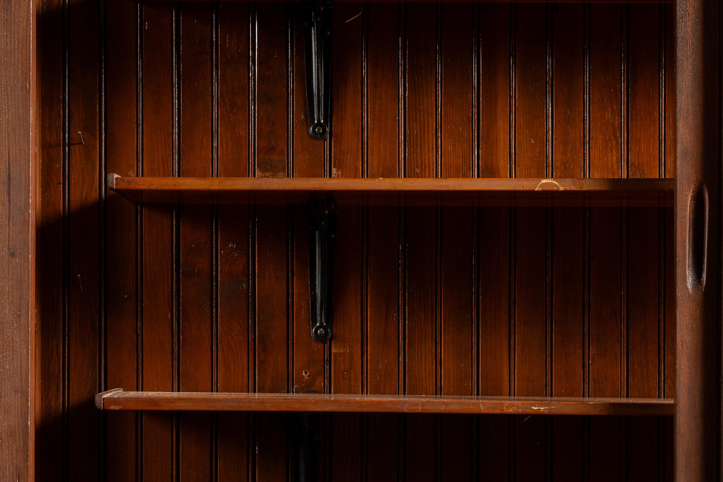 Antique Quarter Sawn Oak Merchandising Showcase Cabinet with Sliding Glass Doors For Sale 8
