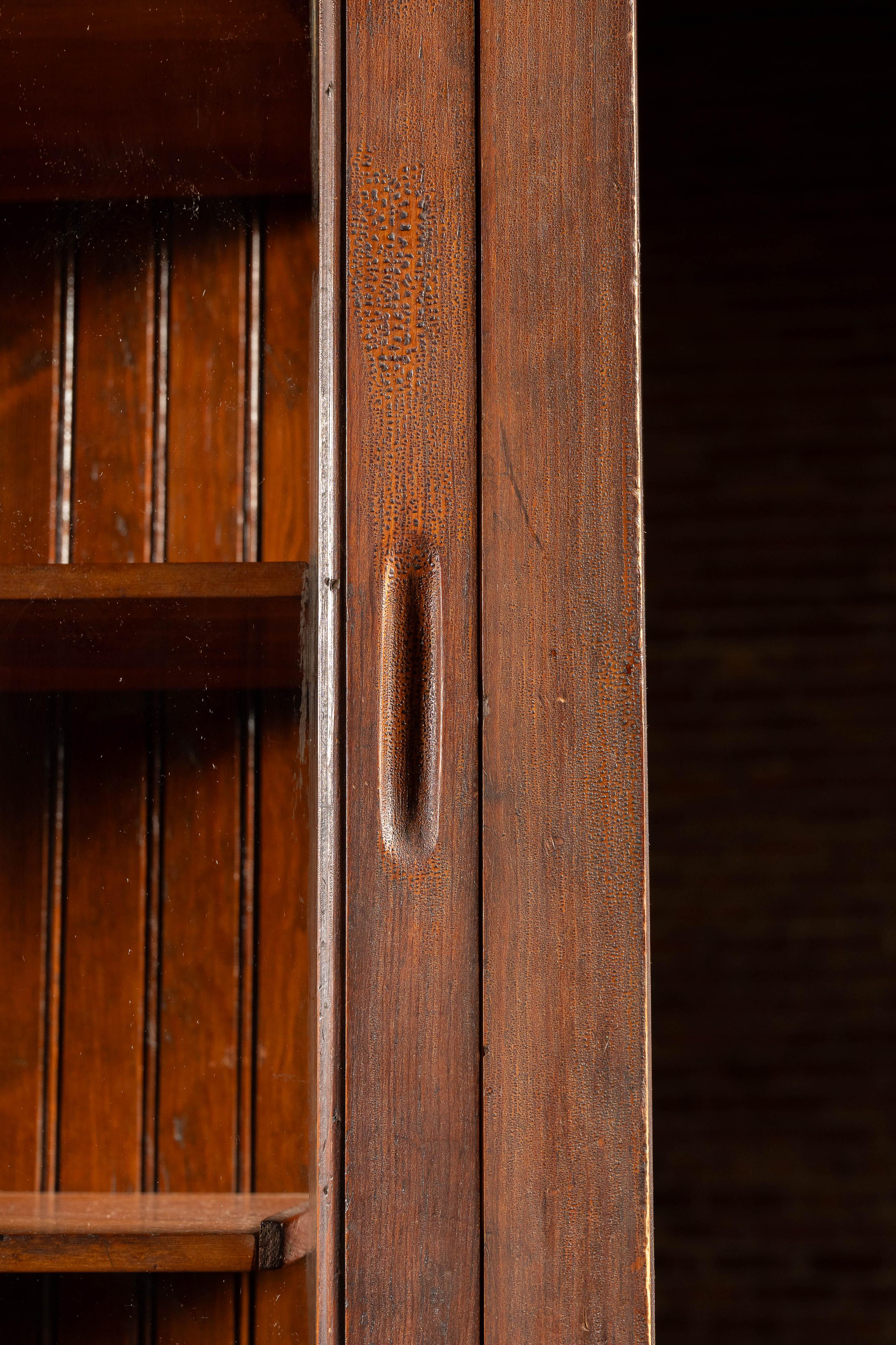 Antique Quarter Sawn Oak Merchandising Showcase Cabinet with Sliding Glass Doors For Sale 11