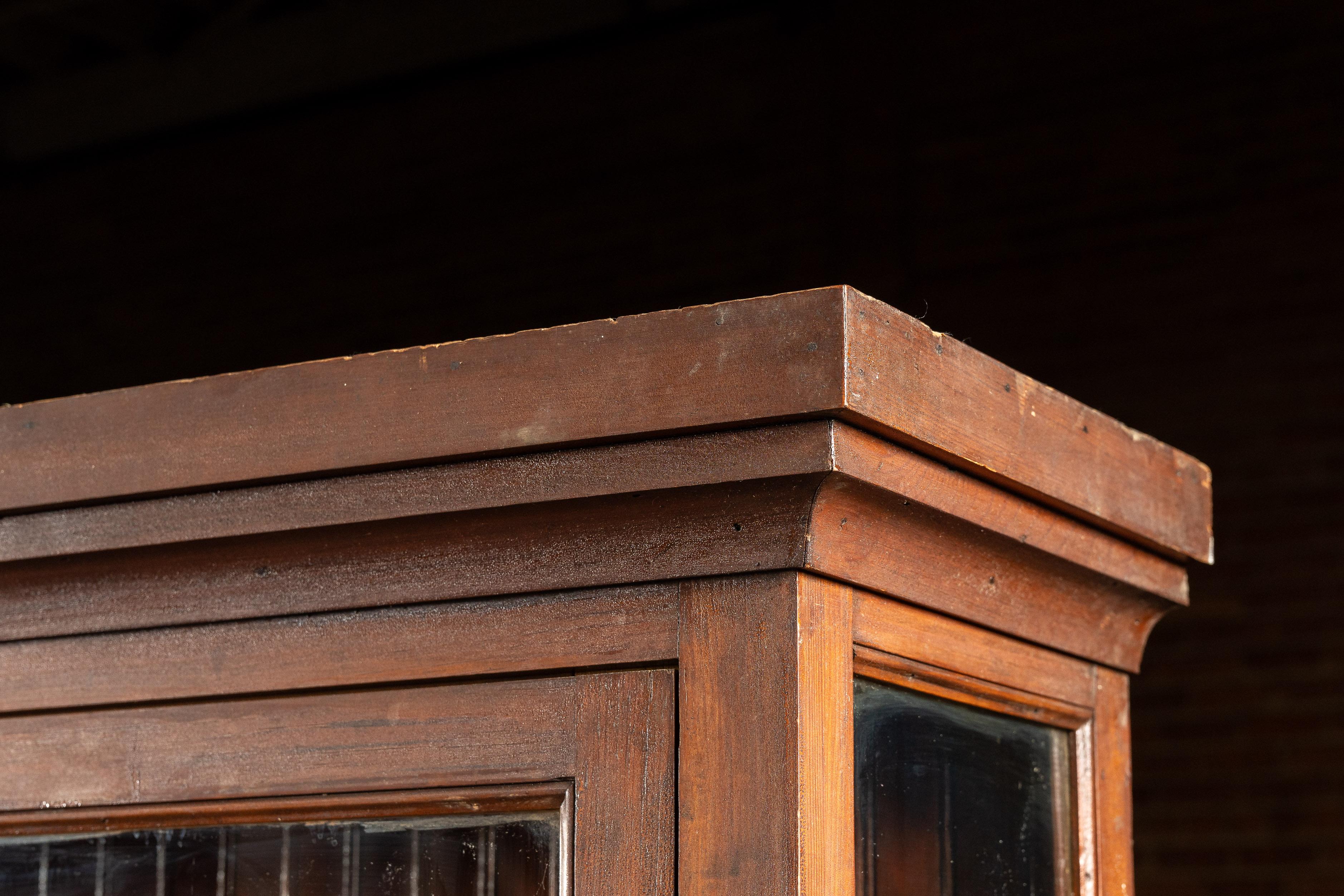 Antique Quarter Sawn Oak Merchandising Showcase Cabinet with Sliding Glass Doors For Sale 12