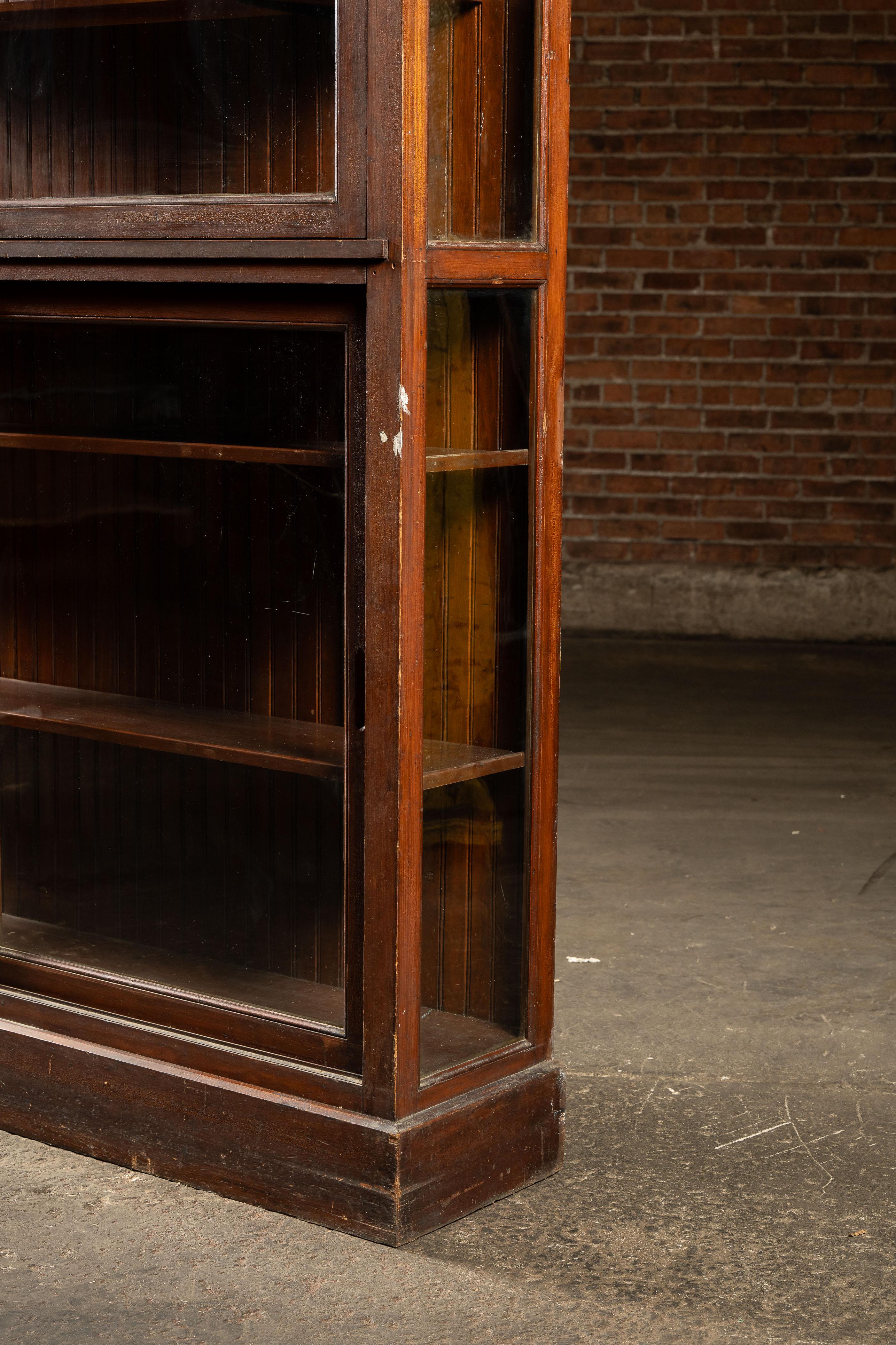 Antique Quarter Sawn Oak Merchandising Showcase Cabinet with Sliding Glass Doors For Sale 13