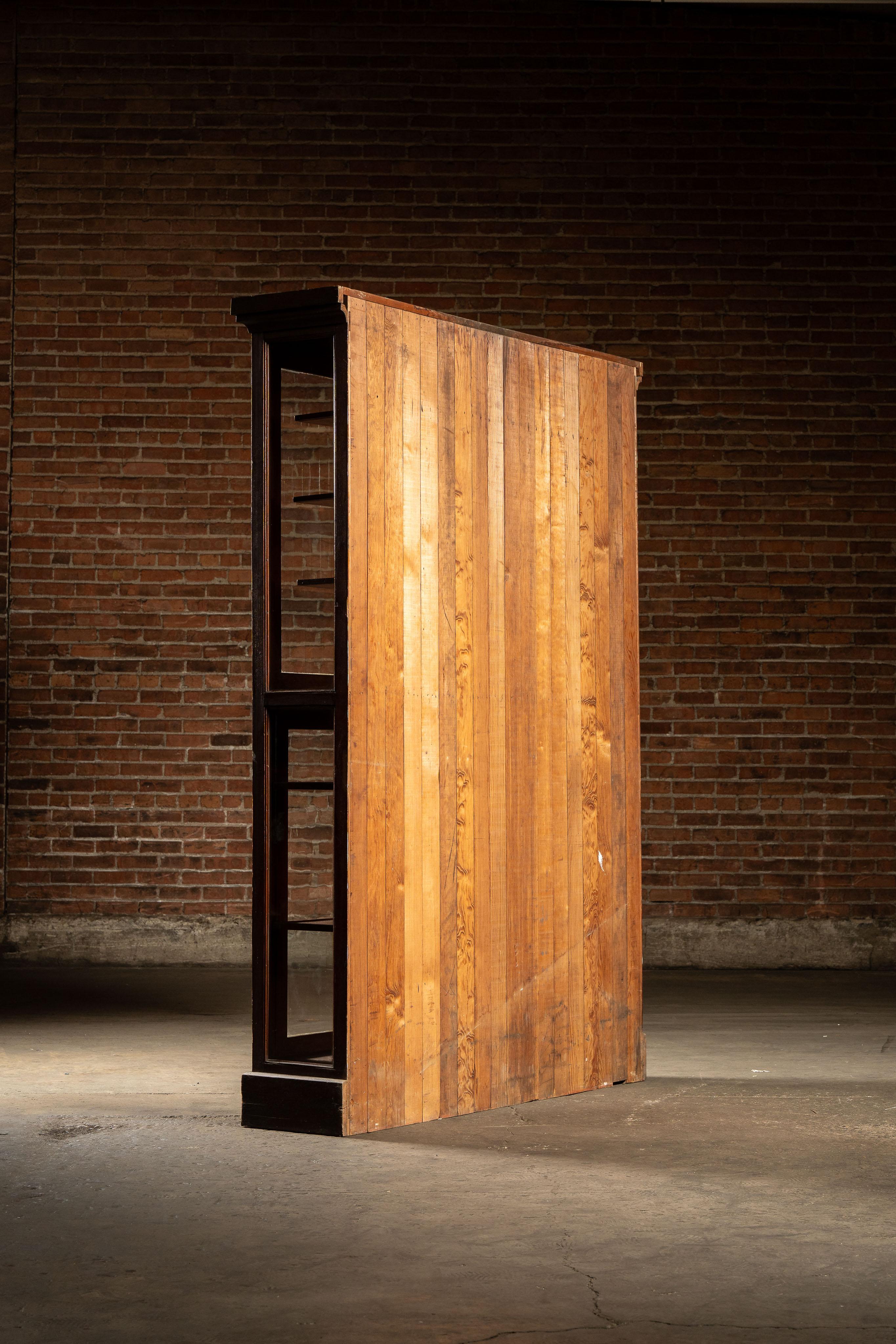 Antique Quarter Sawn Oak Merchandising Showcase Cabinet with Sliding Glass Doors For Sale 3