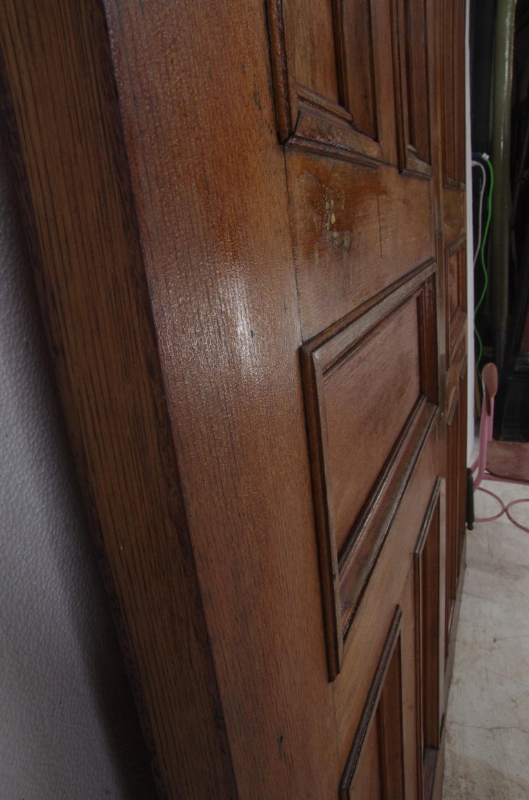 Antique Quarter Sawn Oak Swinging Double Doors with 5 Panes For Sale at