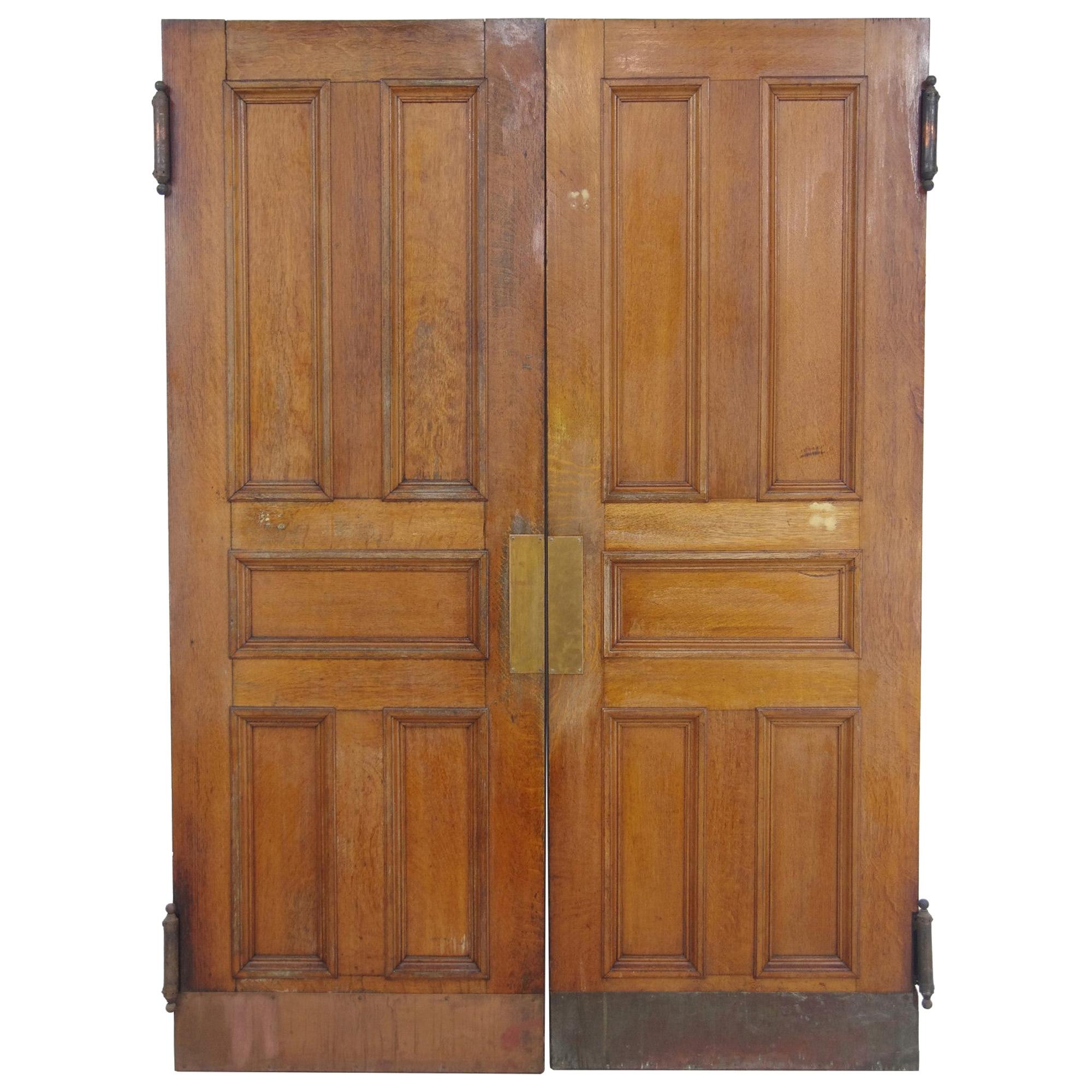 Antique Quarter Sawn Oak Swinging Double Doors with 5 Panes