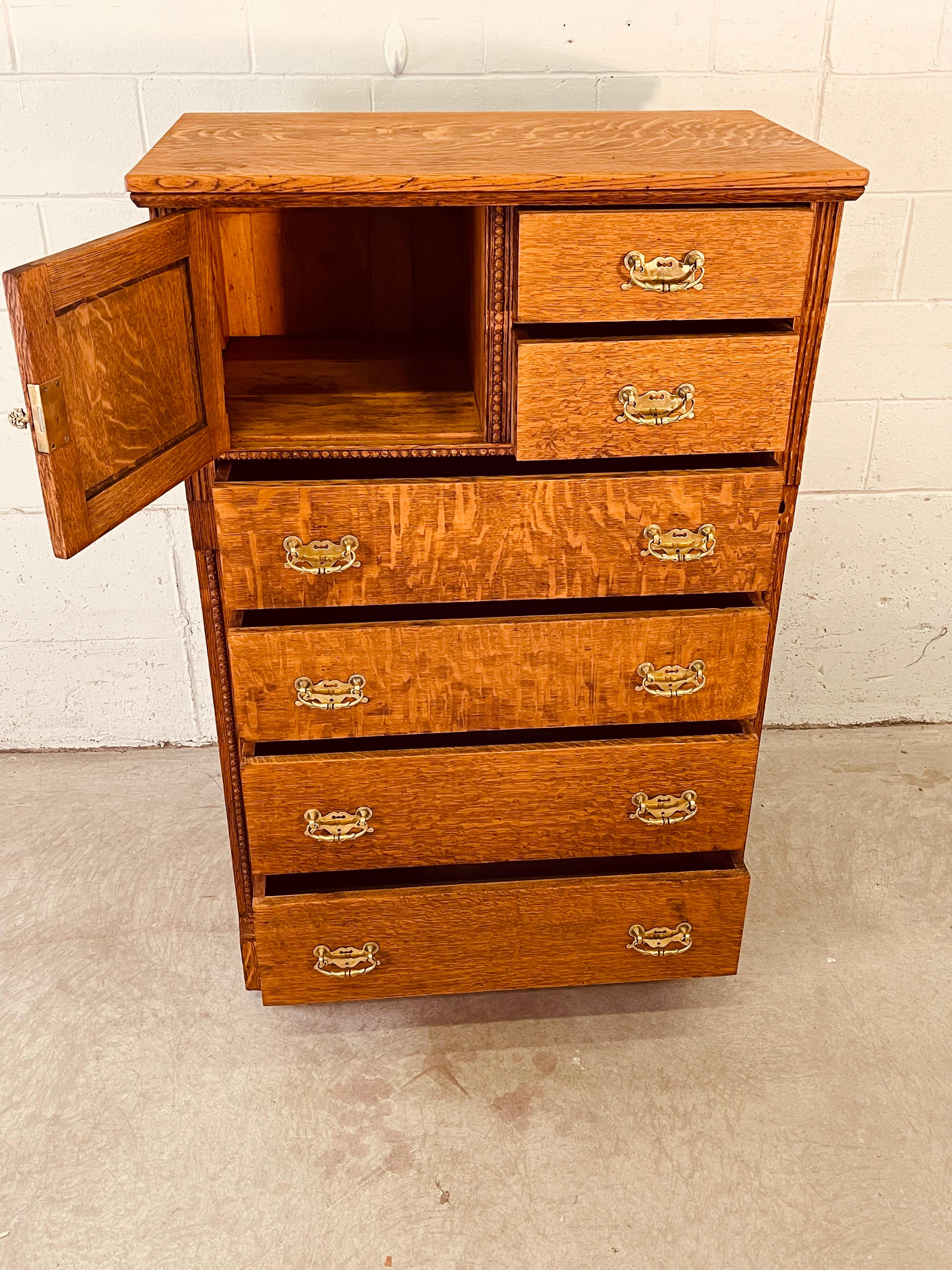 Antique Quarter Sawn Oak Wood Tall Dresser 1