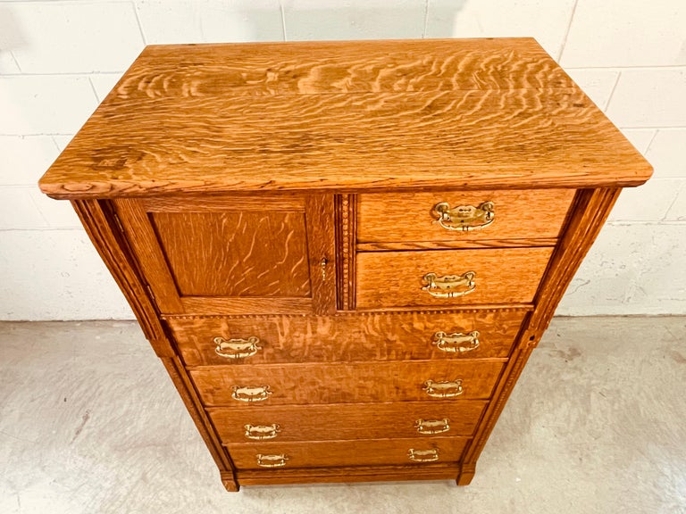 Antique Quarter Sawn Oak Wood Tall Dresser at 1stDibs