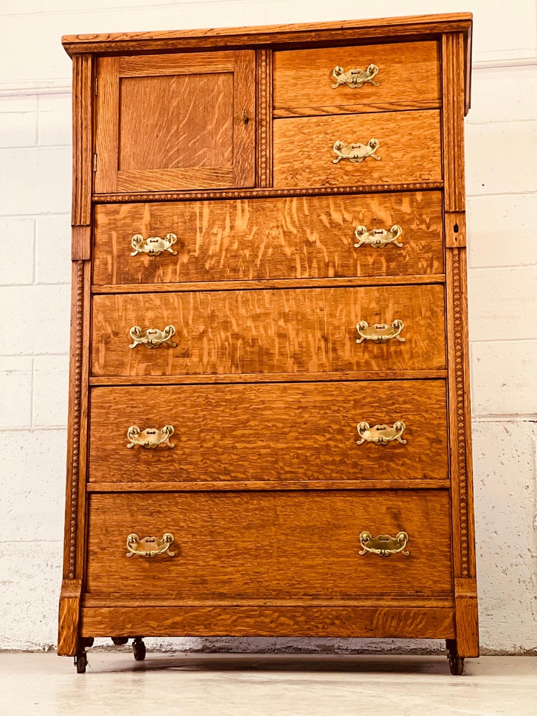 Antique Quarter Sawn Oak Wood Tall Dresser at 1stDibs