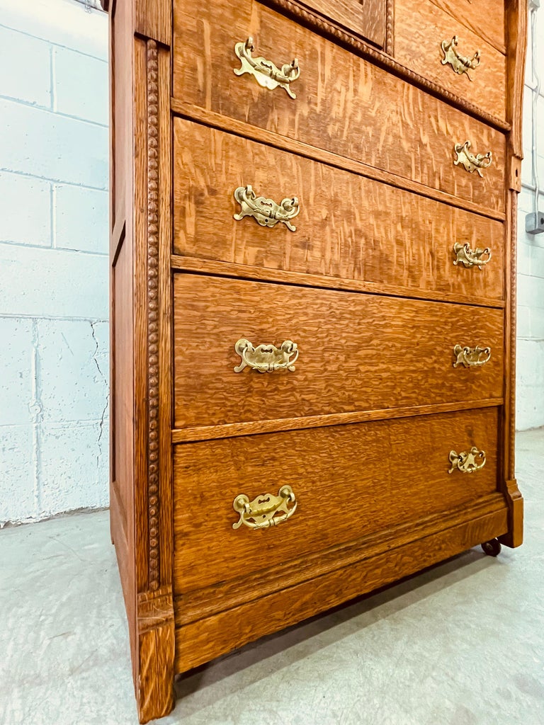 Antique Quarter Sawn Oak Wood Tall Dresser at 1stDibs