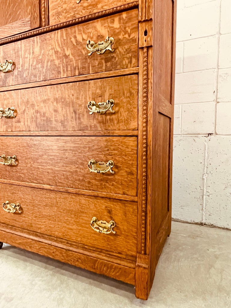 Antique Quarter Sawn Oak Wood Tall Dresser at 1stDibs