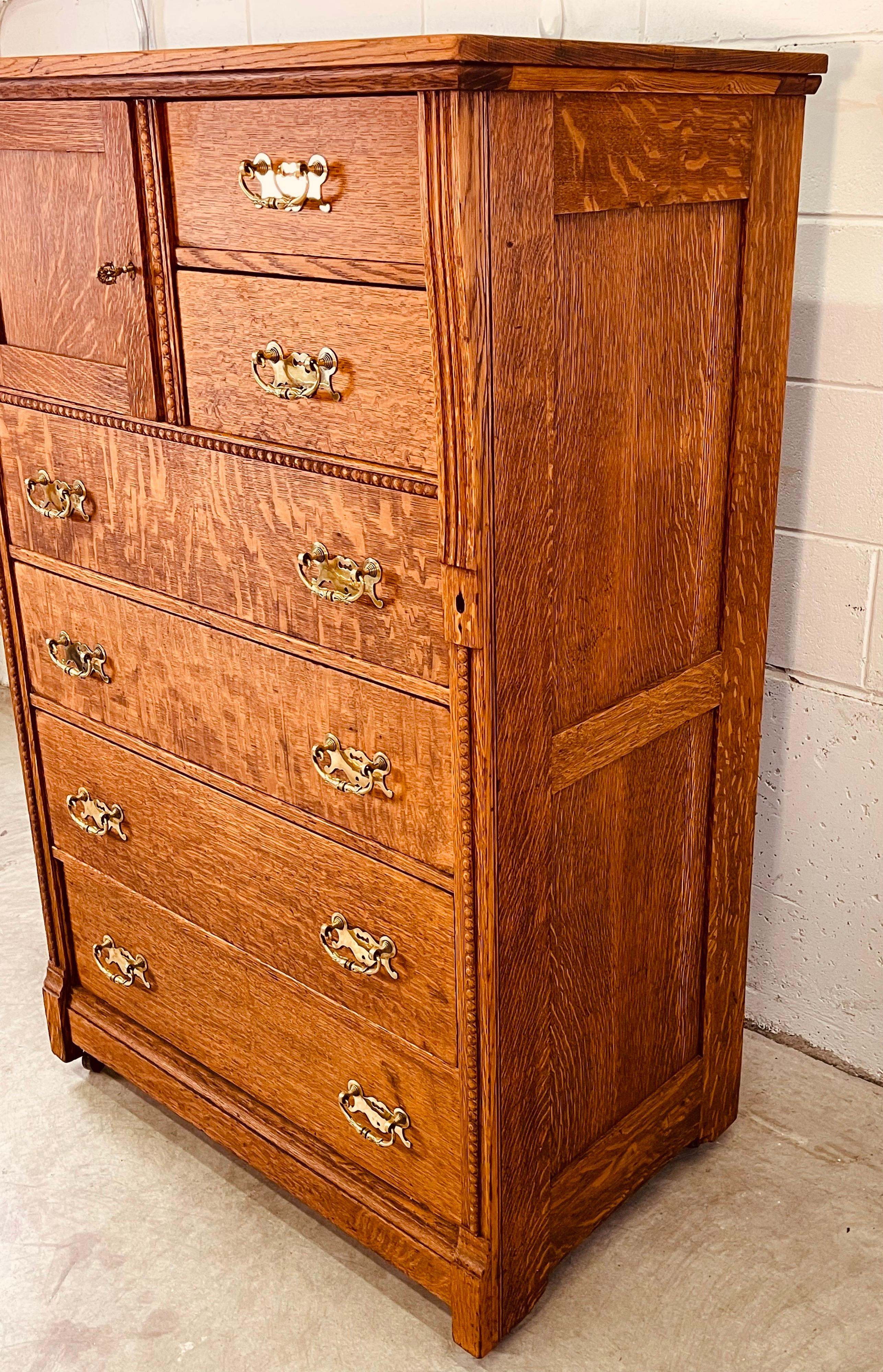 20th Century Antique Quarter Sawn Oak Wood Tall Dresser