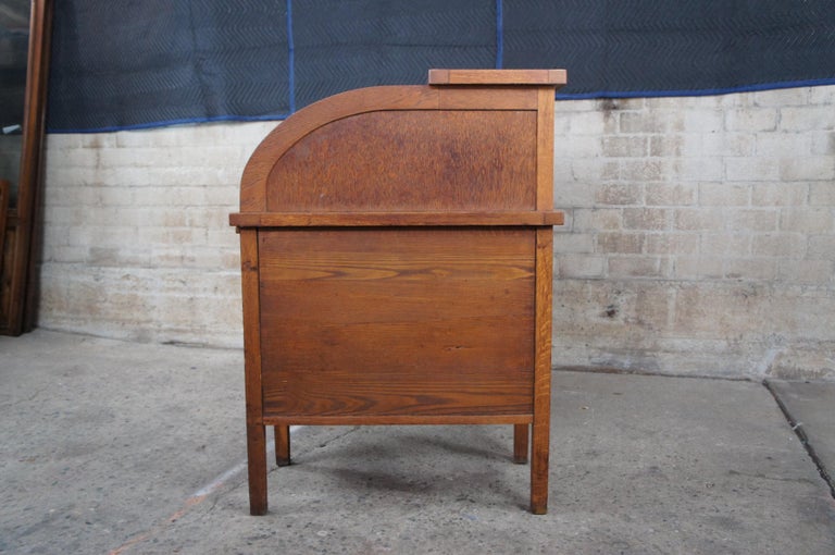 Antique Quartersawn American Oak Roll Top Tambour Secretary Bankers