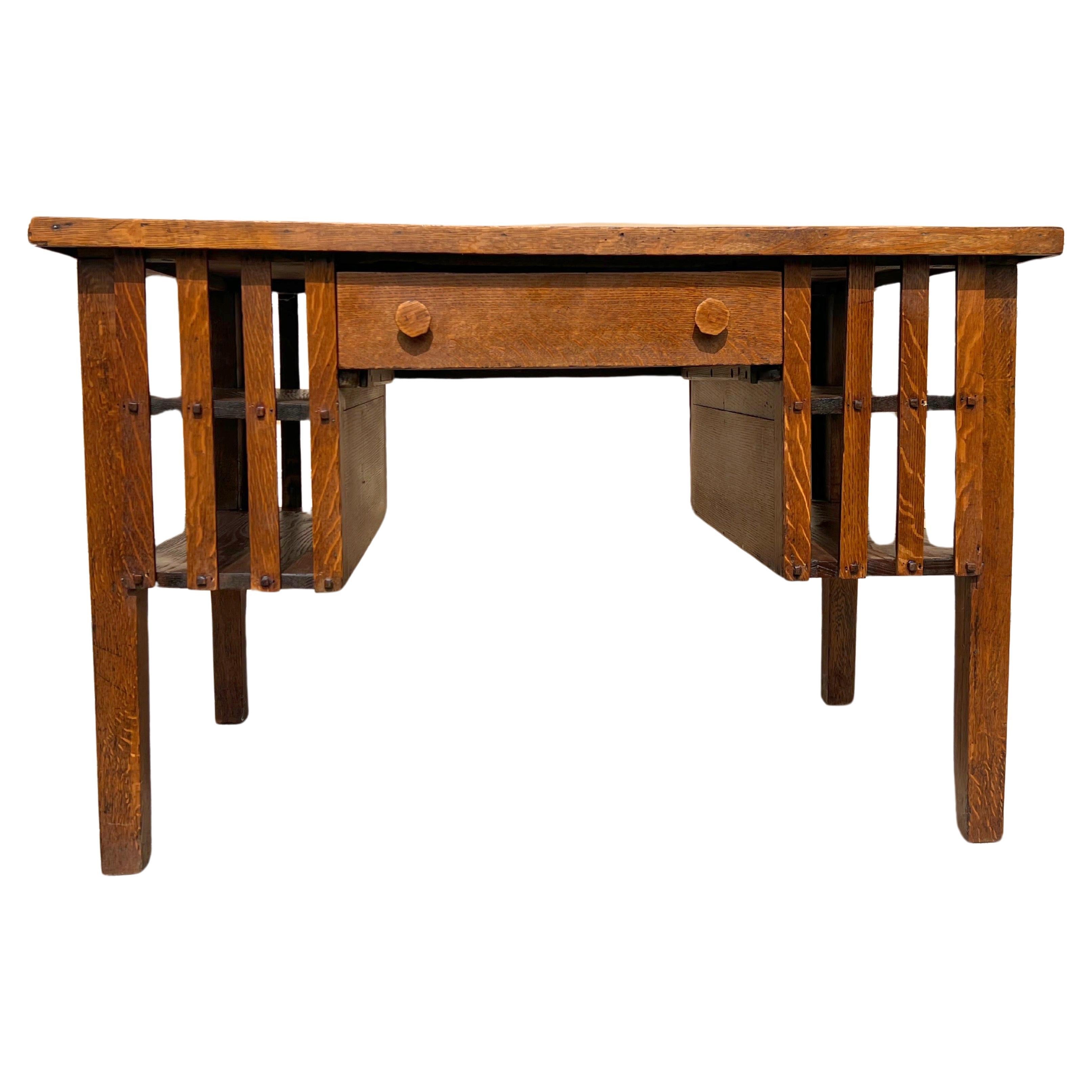 Antique Quartersawn arts and craft Mission Oak Writing Desk 