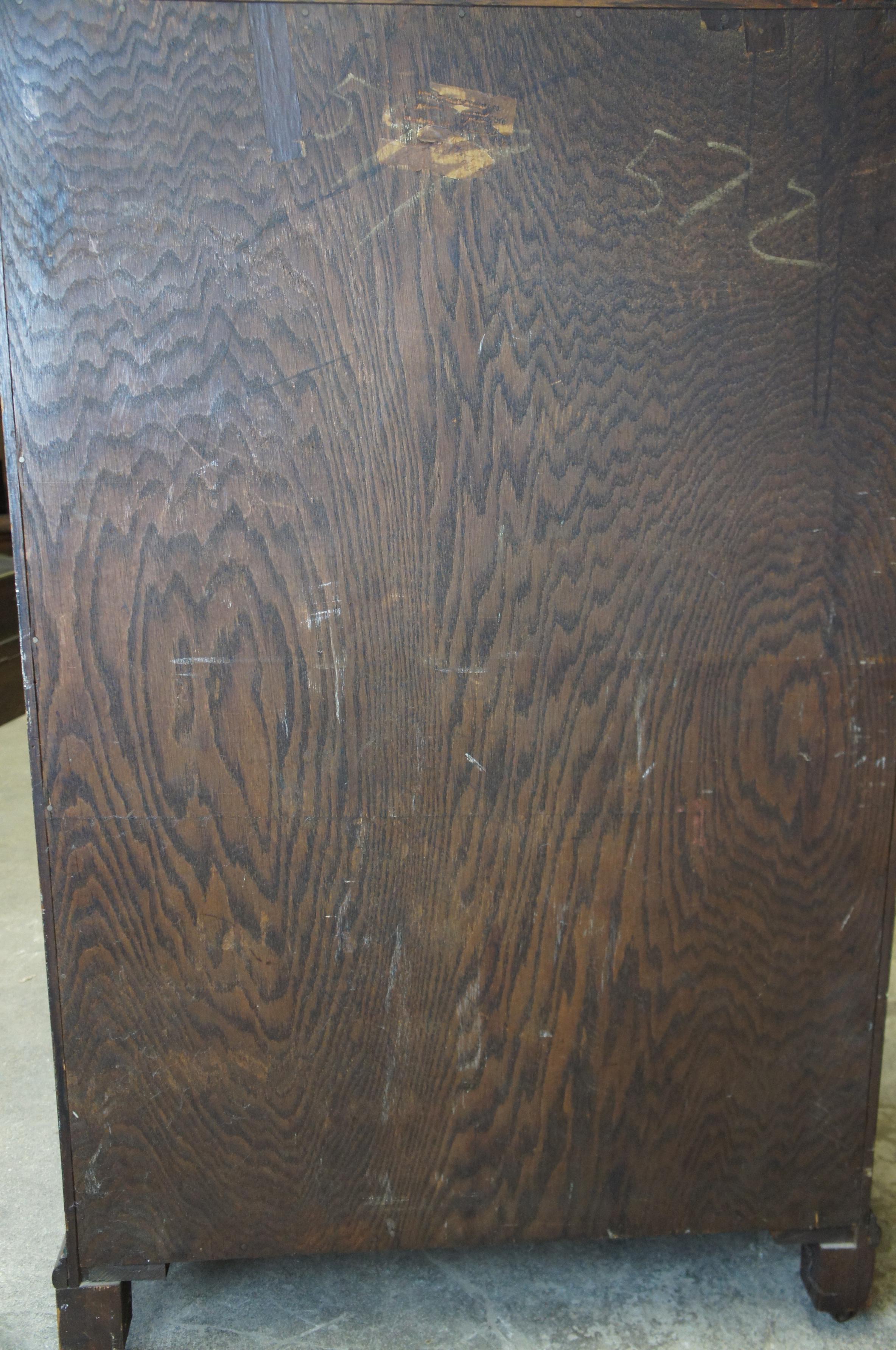 Antique Quartersawn Oak American Empire Display Curio Cabinet Library Bookcase 4