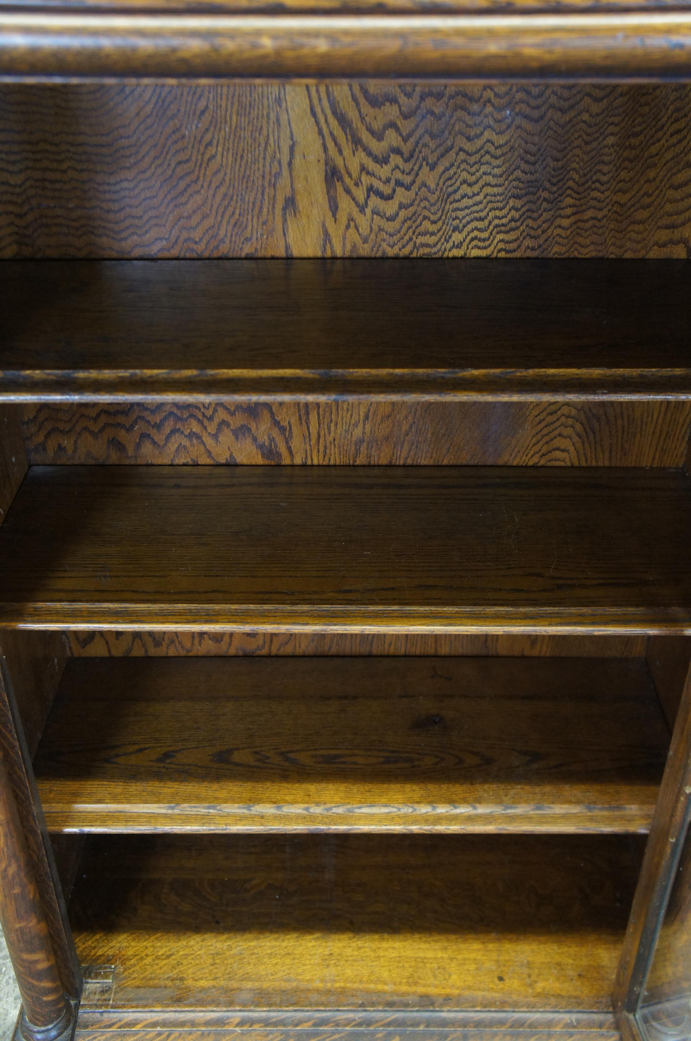 Antique Quartersawn Oak American Empire Display Curio Cabinet Library Bookcase 1